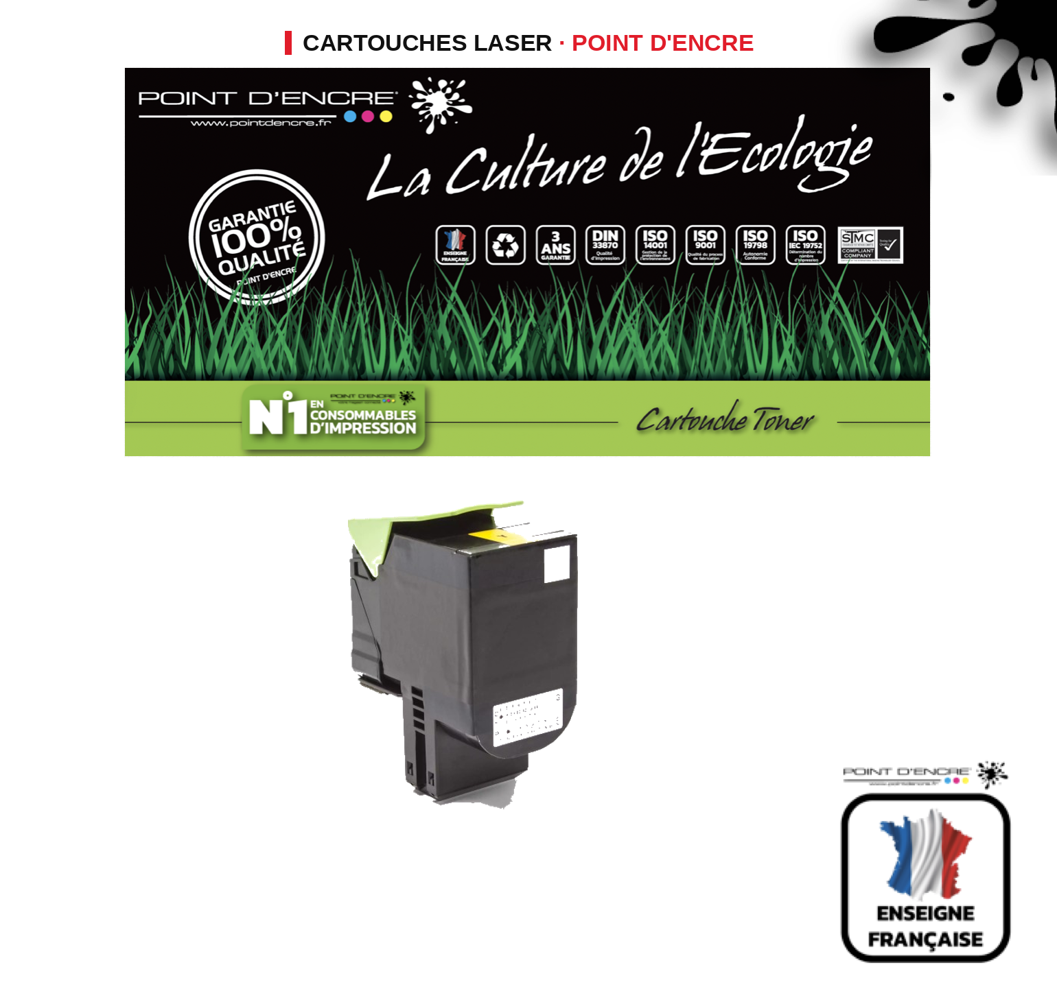 Cartouche laser POINT D'ENCRE Lexmark 702HY — JAUNE