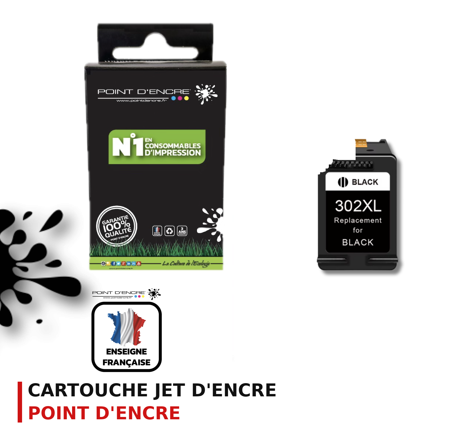 Cartouche d'encre POINT D'ENCRE Hp 302 — NOIR