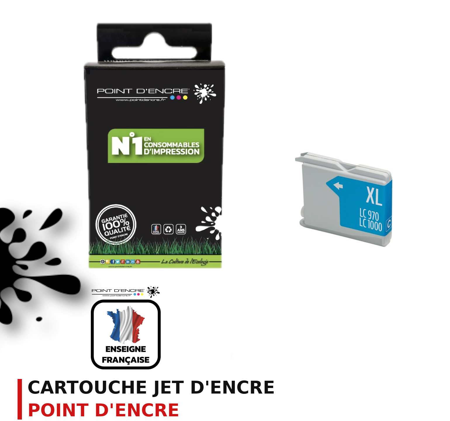 Cartouche d'encre POINT D'ENCRE Brother LC1000 — CYAN