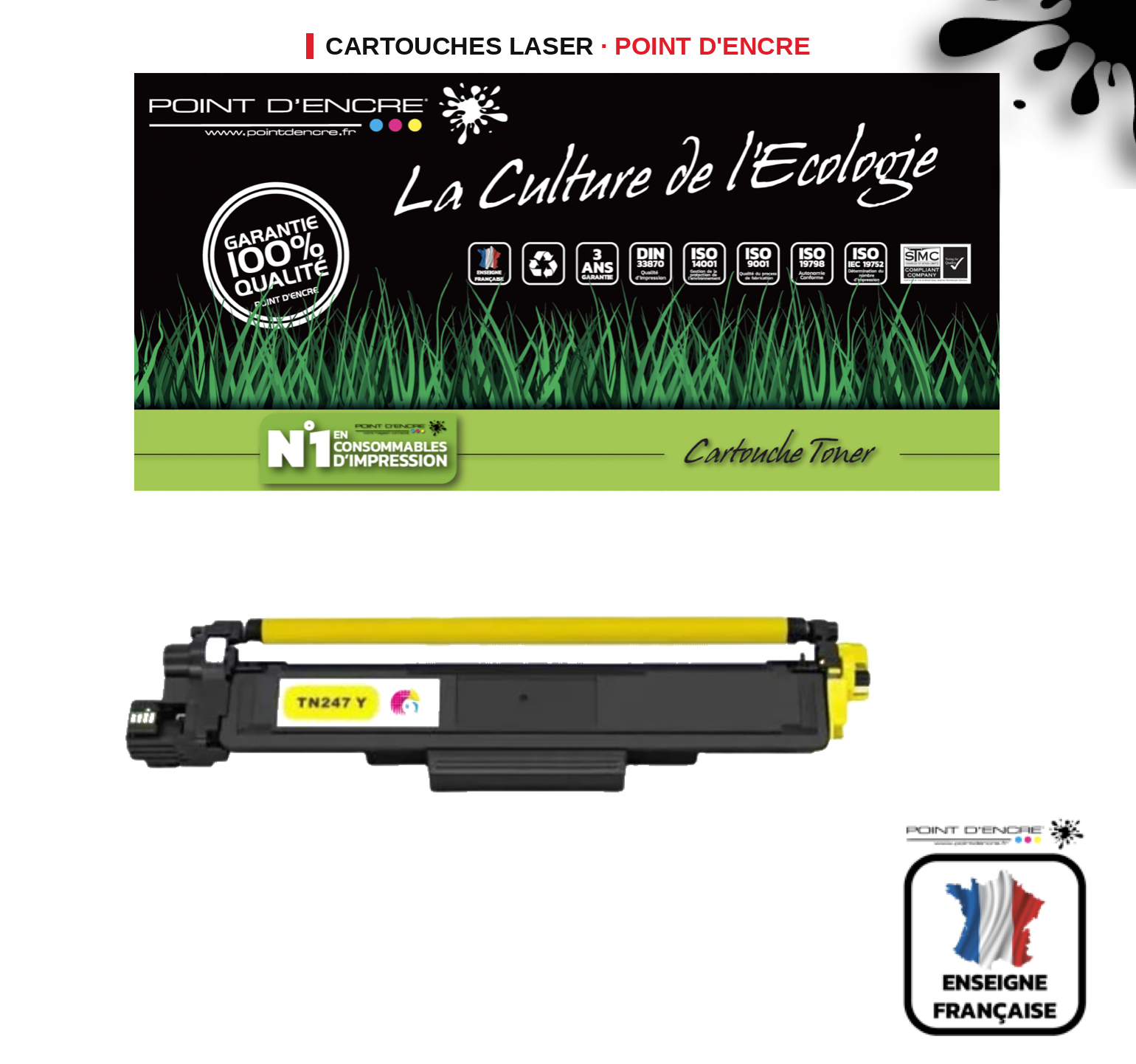Cartouche laser POINT D'ENCRE Brother 247 — JAUNE