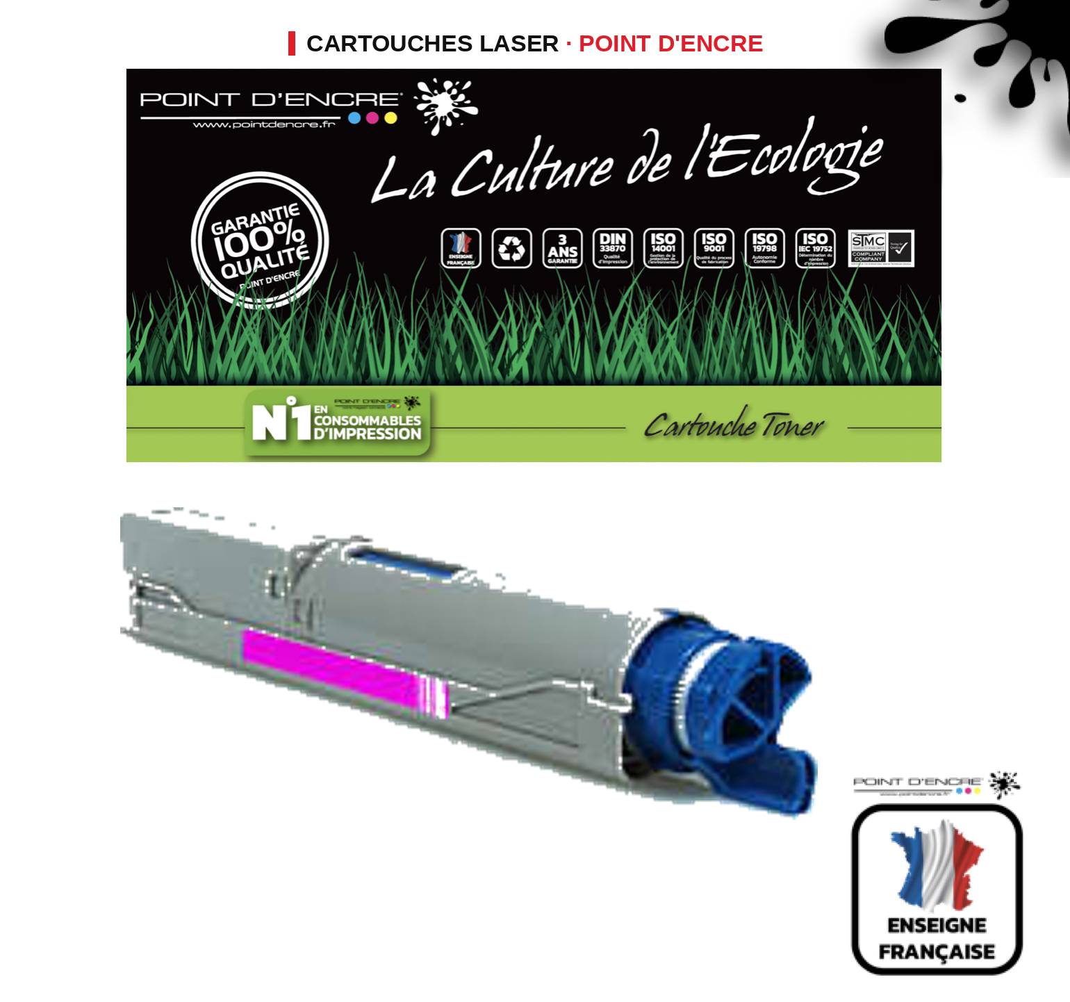 Cartouche laser POINT D'ENCRE Oki 43459370 — MAGENTA