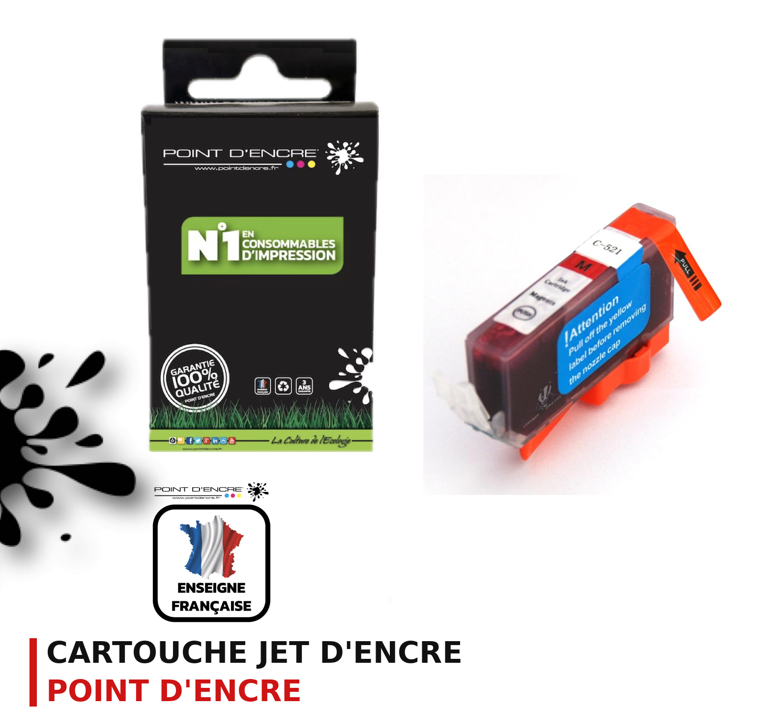 Cartouche d'encre POINT D'ENCRE Canon 521 — MAGENTA