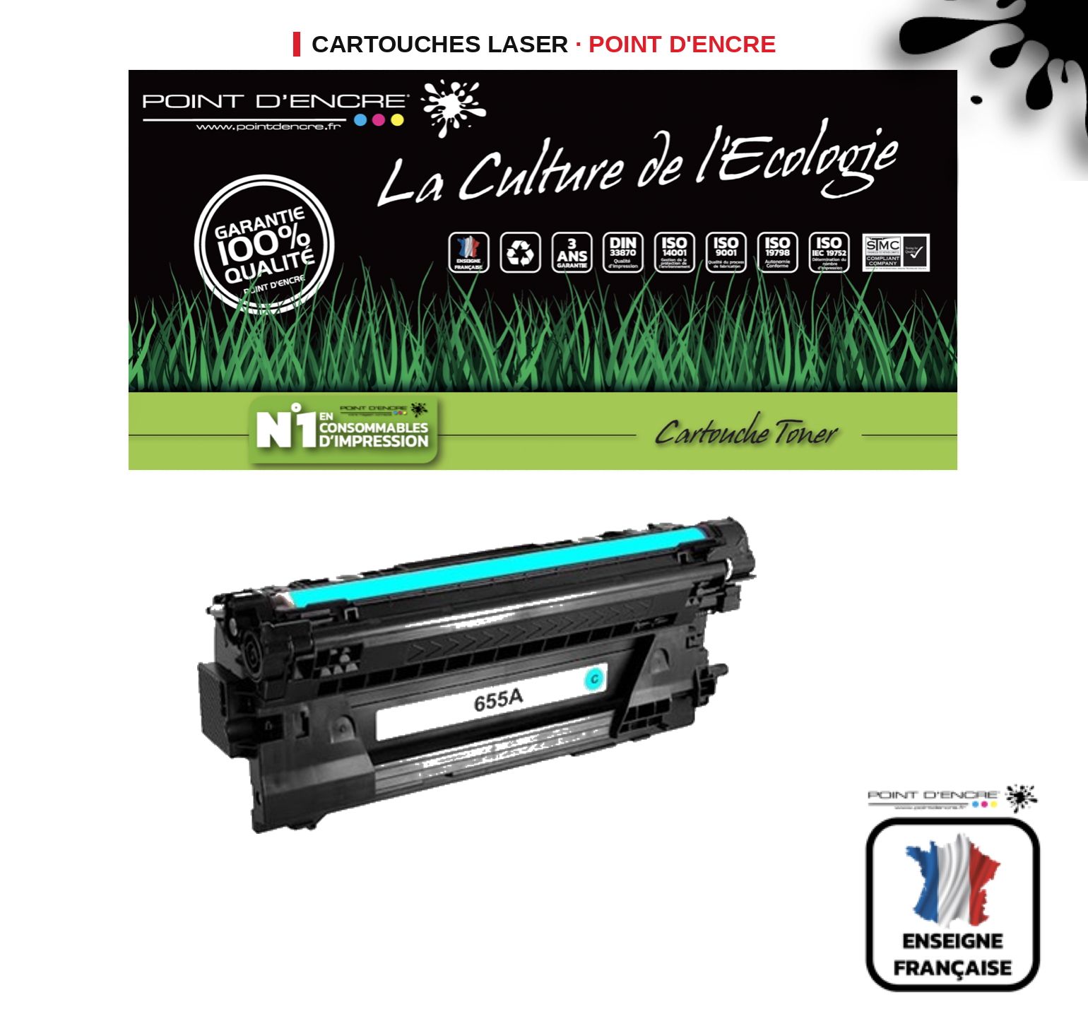Cartouche laser POINT D'ENCRE Hp 655A — CYAN