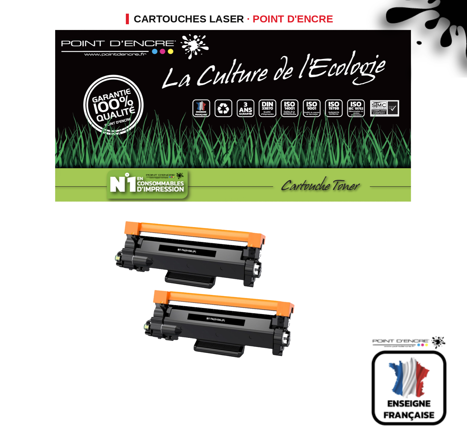 Cartouche laser POINT D'ENCRE Brother TN2510XL — NOIR