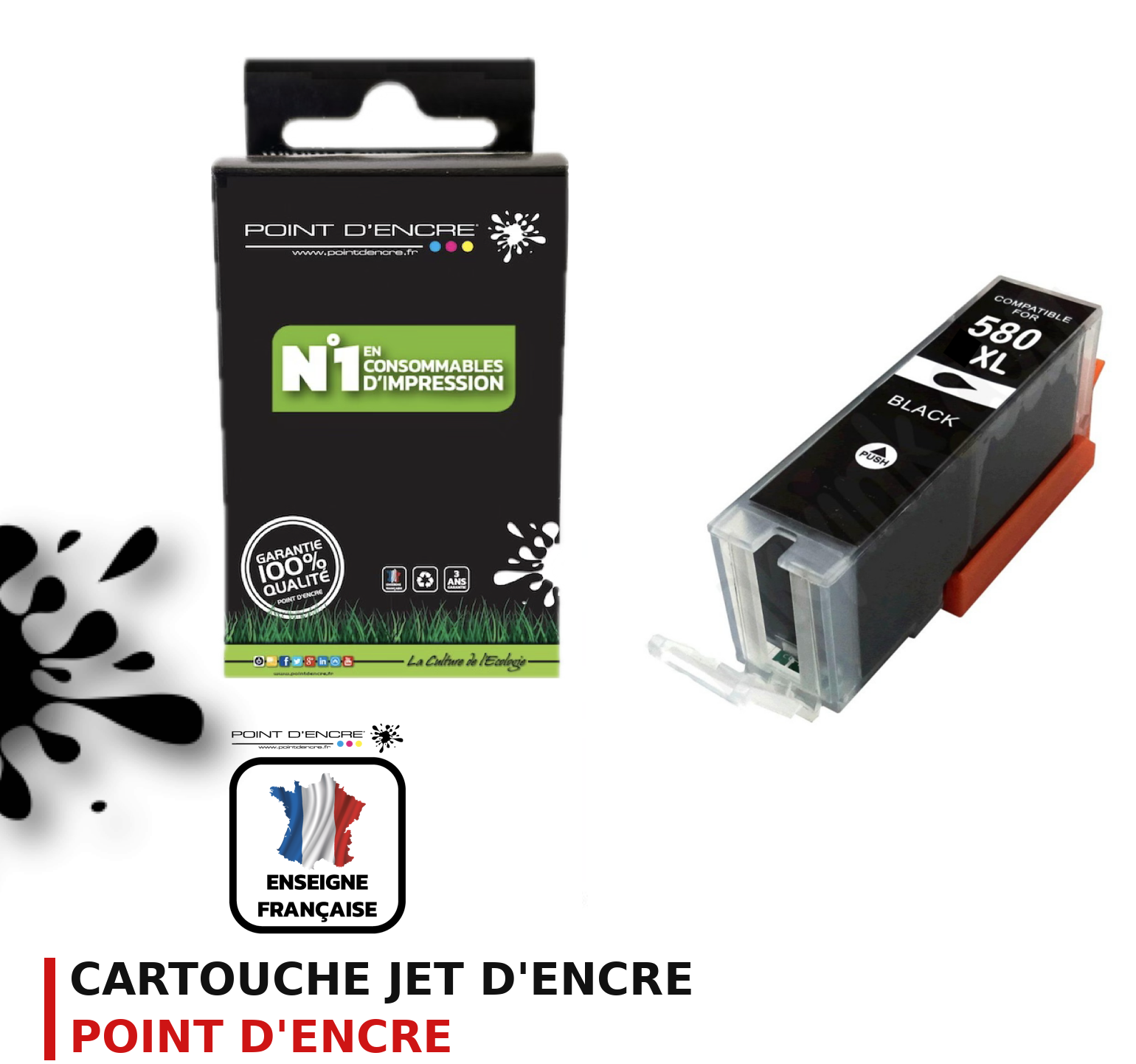 Cartouche d'encre POINT D'ENCRE Canon 580 — NOIR
