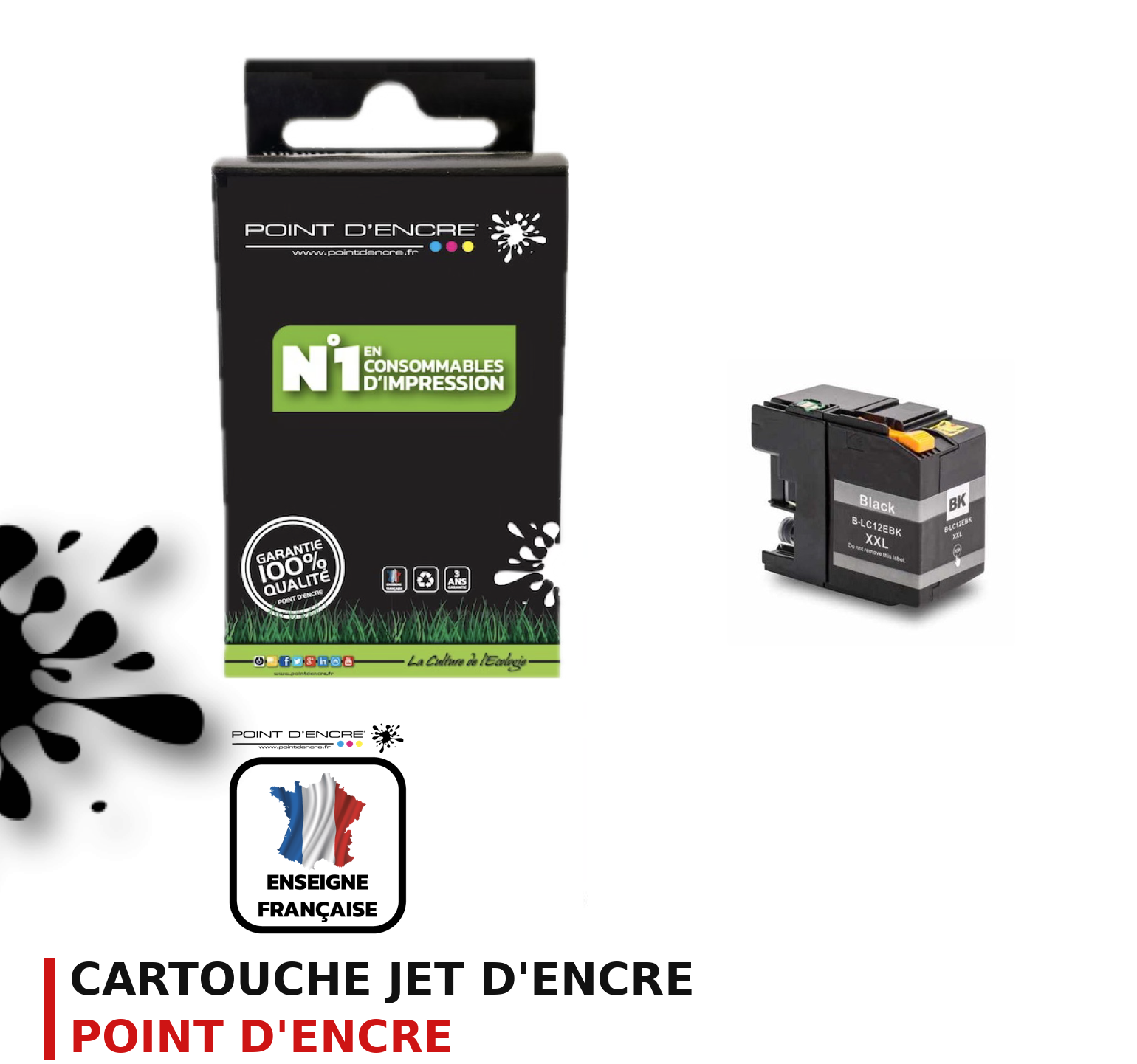 Cartouche d'encre POINT D'ENCRE Brother LC12E — NOIR