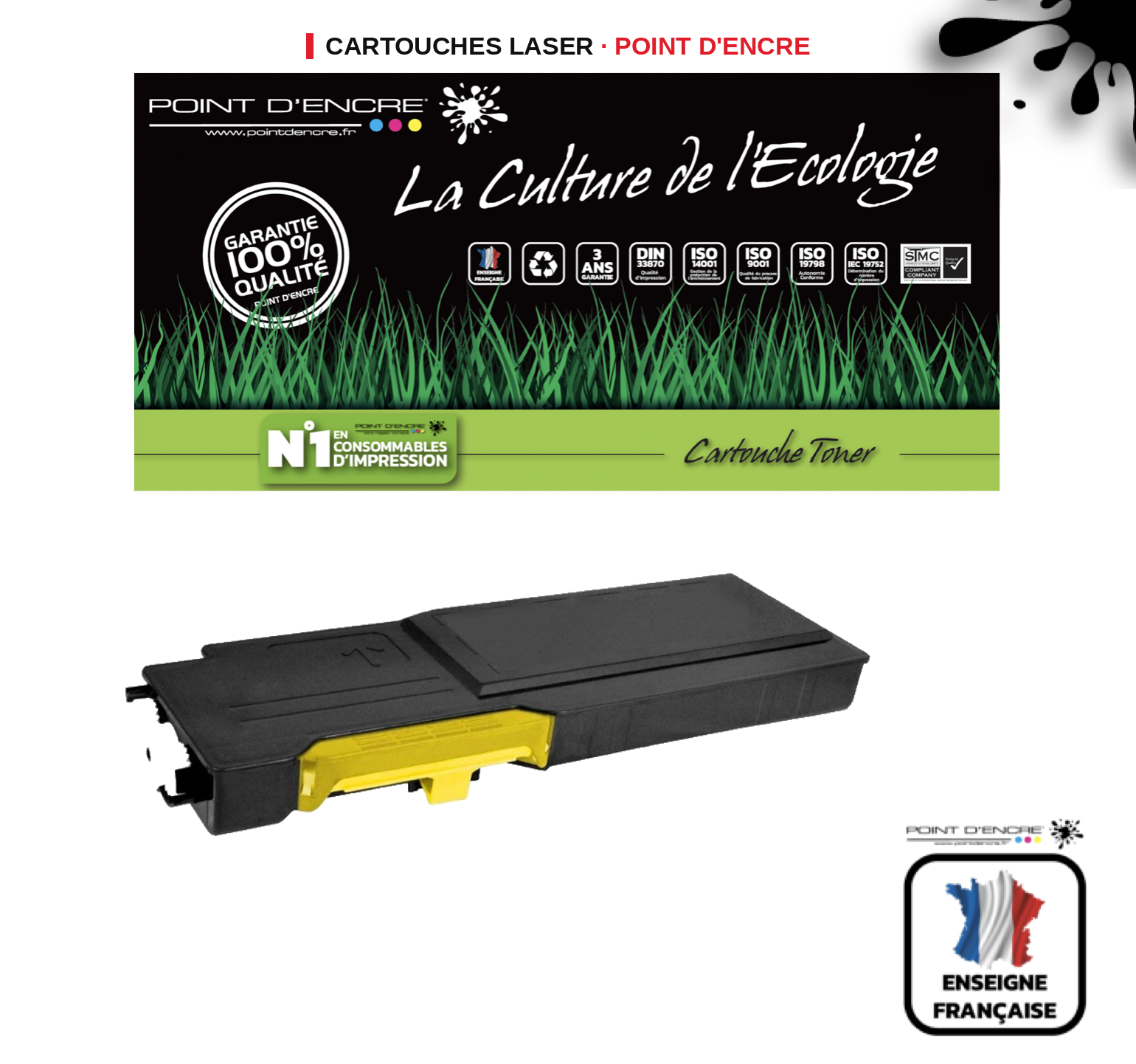 Cartouche laser POINT D'ENCRE Dell C3760 — JAUNE