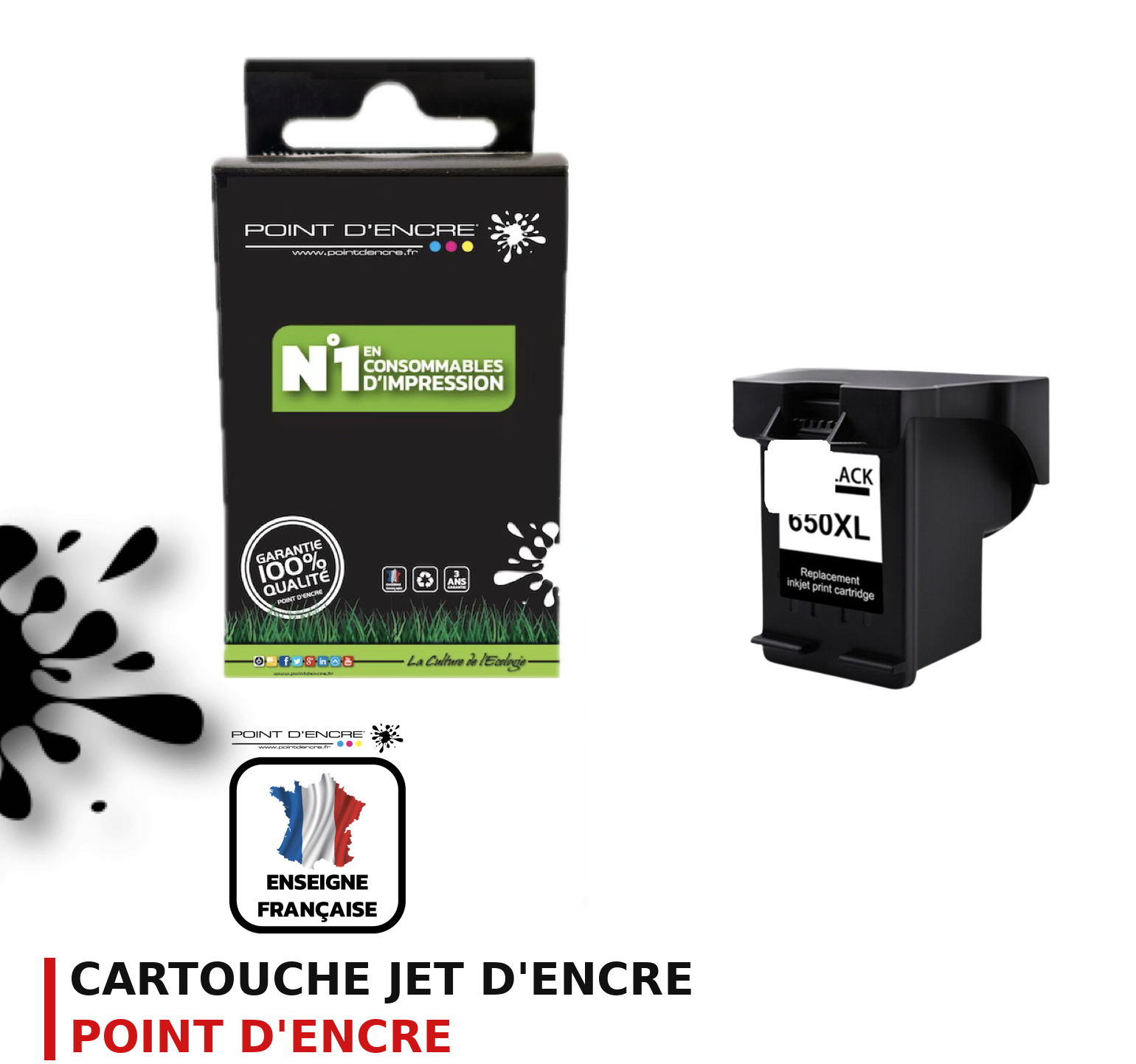 Cartouche d'encre POINT D'ENCRE Hp 650XL — NOIR