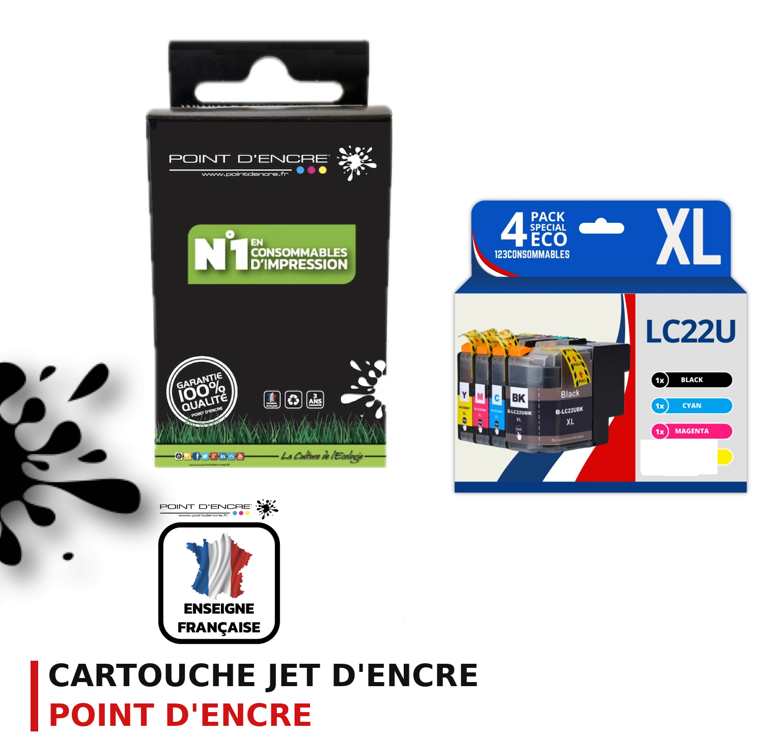 Cartouche d'encre POINT D'ENCRE Brother 22U — PACK