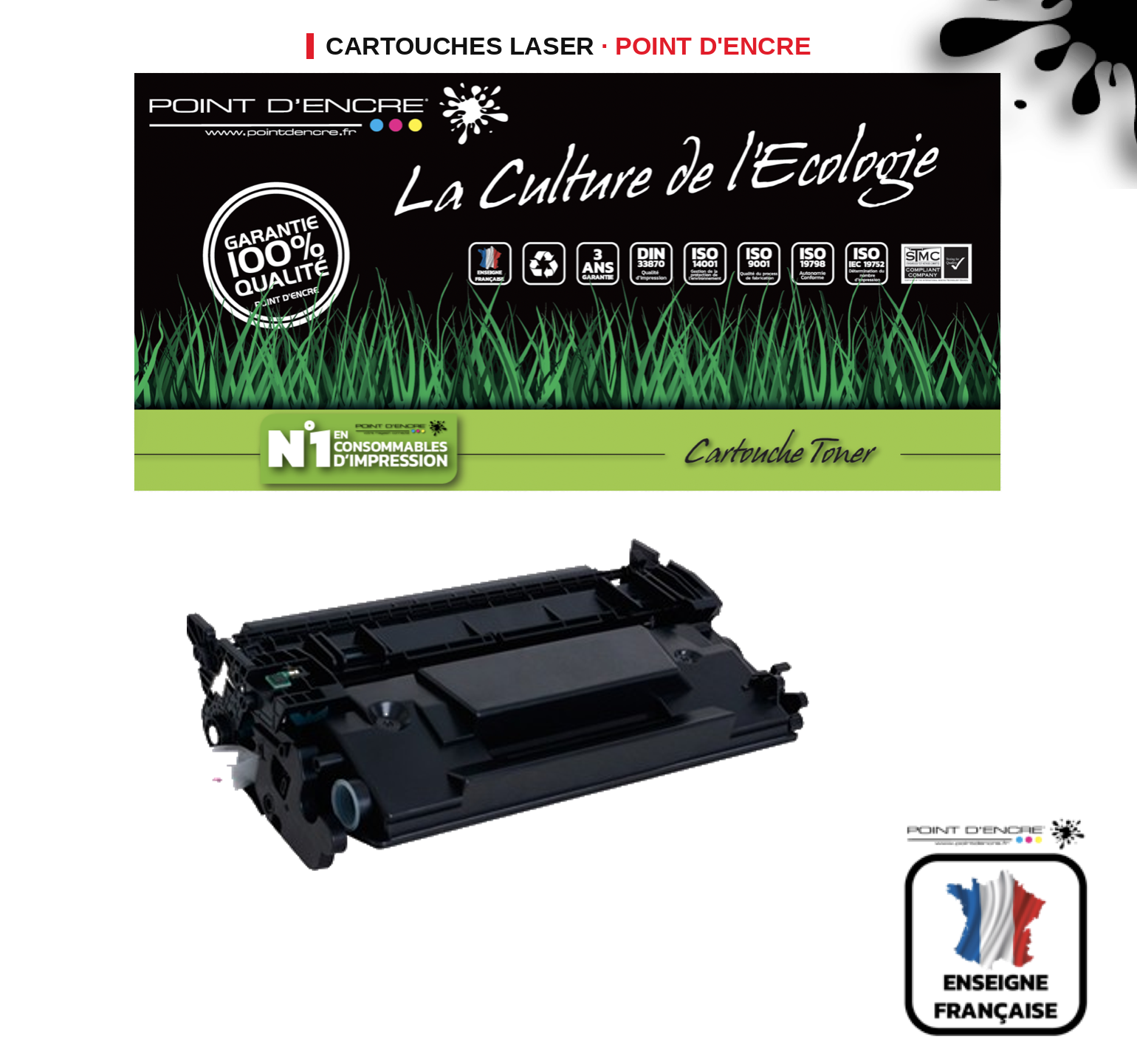 Cartouche laser POINT D'ENCRE  26X — NOIR