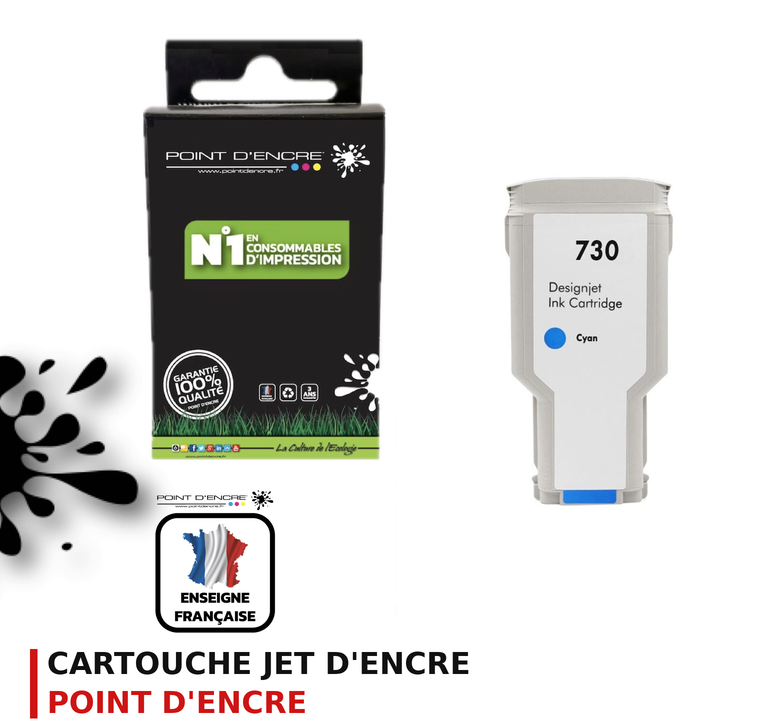 Cartouche d'encre POINT D'ENCRE Hp 730 — CYAN