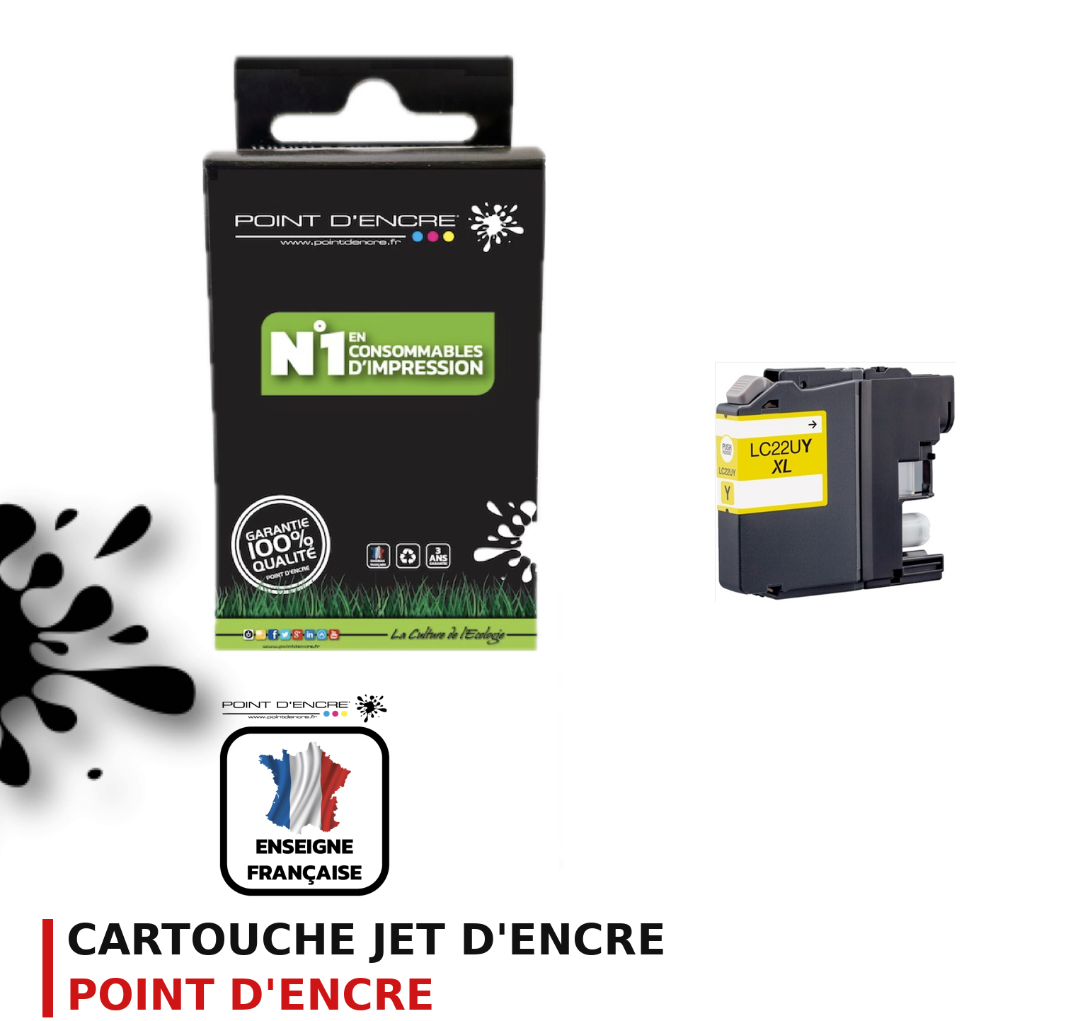 Cartouche d'encre POINT D'ENCRE Brother 22U — JAUNE