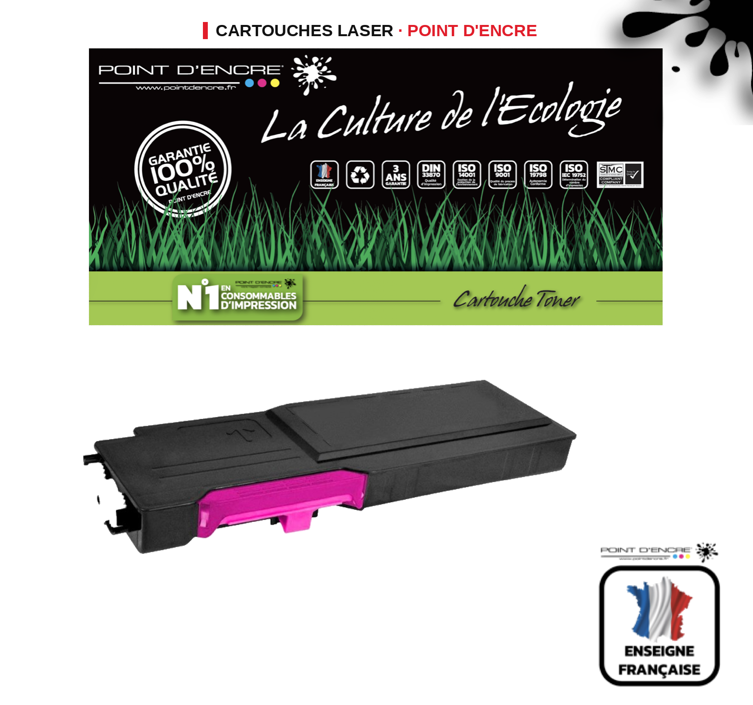 Cartouche laser POINT D'ENCRE Dell C3760 — MAGENTA