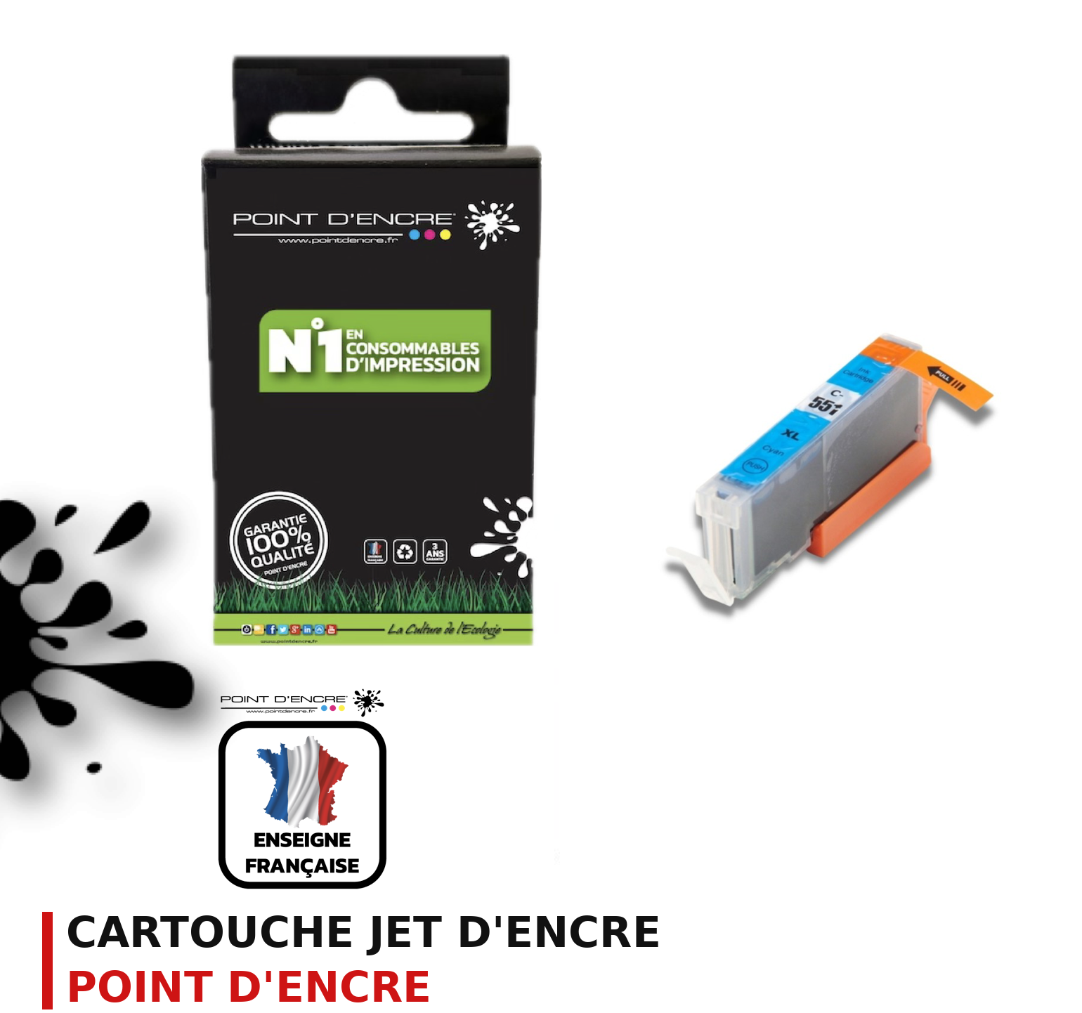 Cartouche d'encre POINT D'ENCRE Canon 551C — CYAN