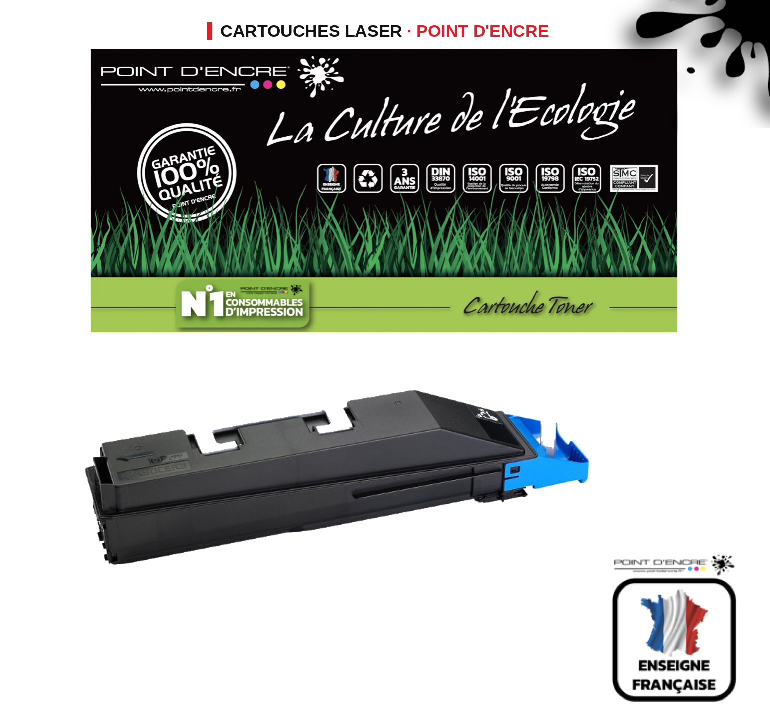 Cartouche laser POINT D'ENCRE Kyocera TK855C — CYAN