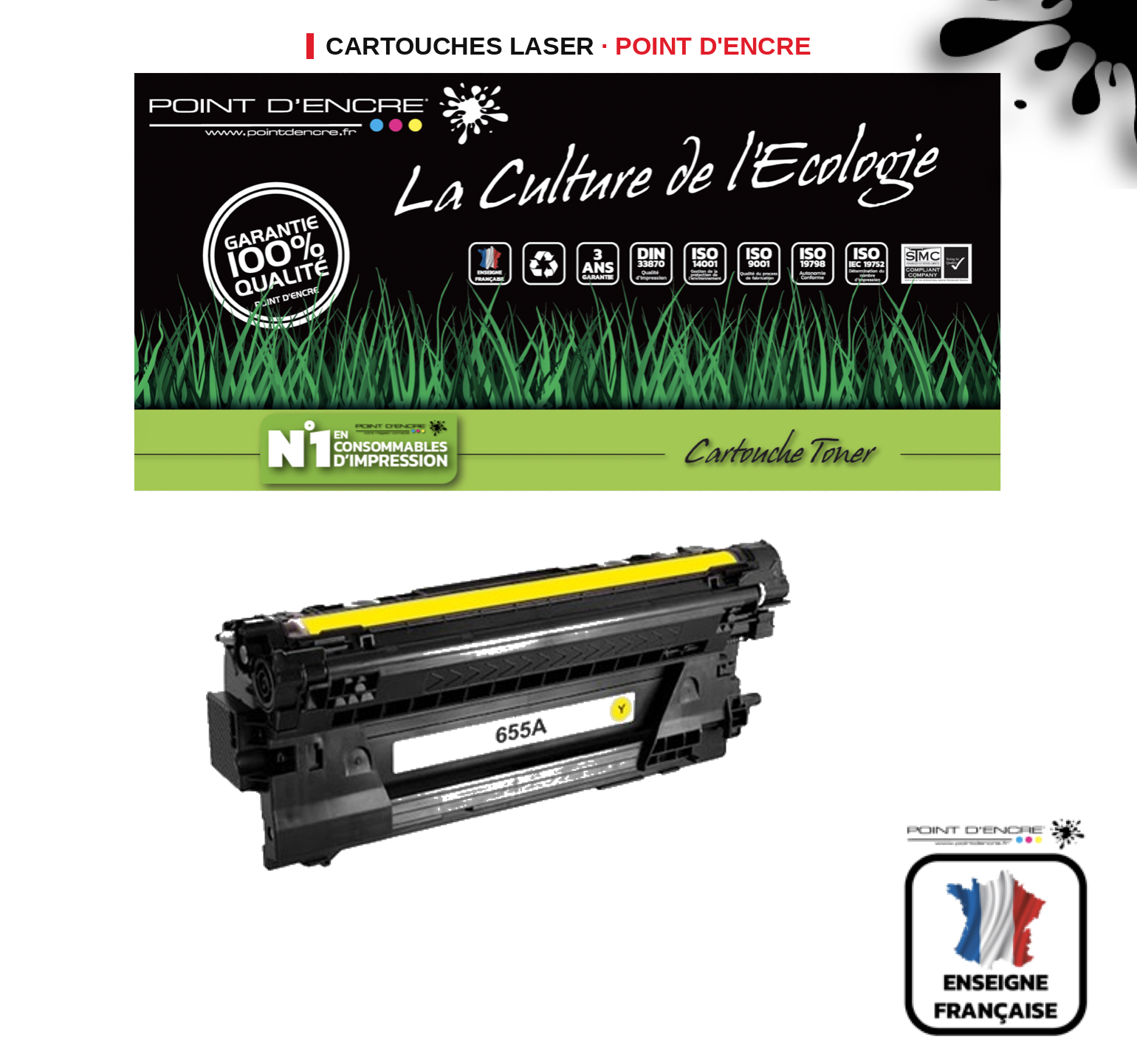Cartouche laser POINT D'ENCRE Hp 655A — JAUNE