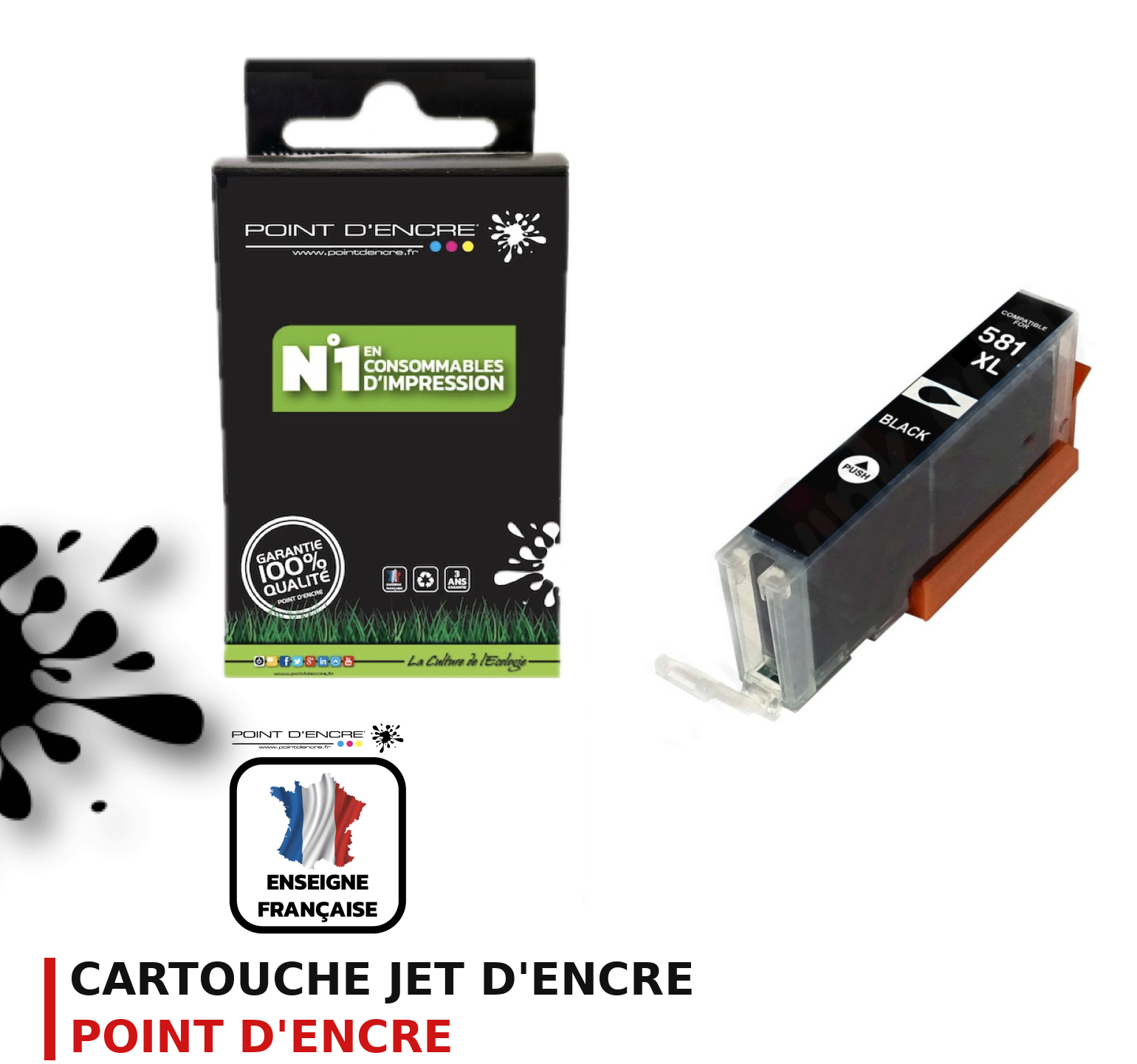 Cartouche d'encre POINT D'ENCRE Canon 581 — NOIR