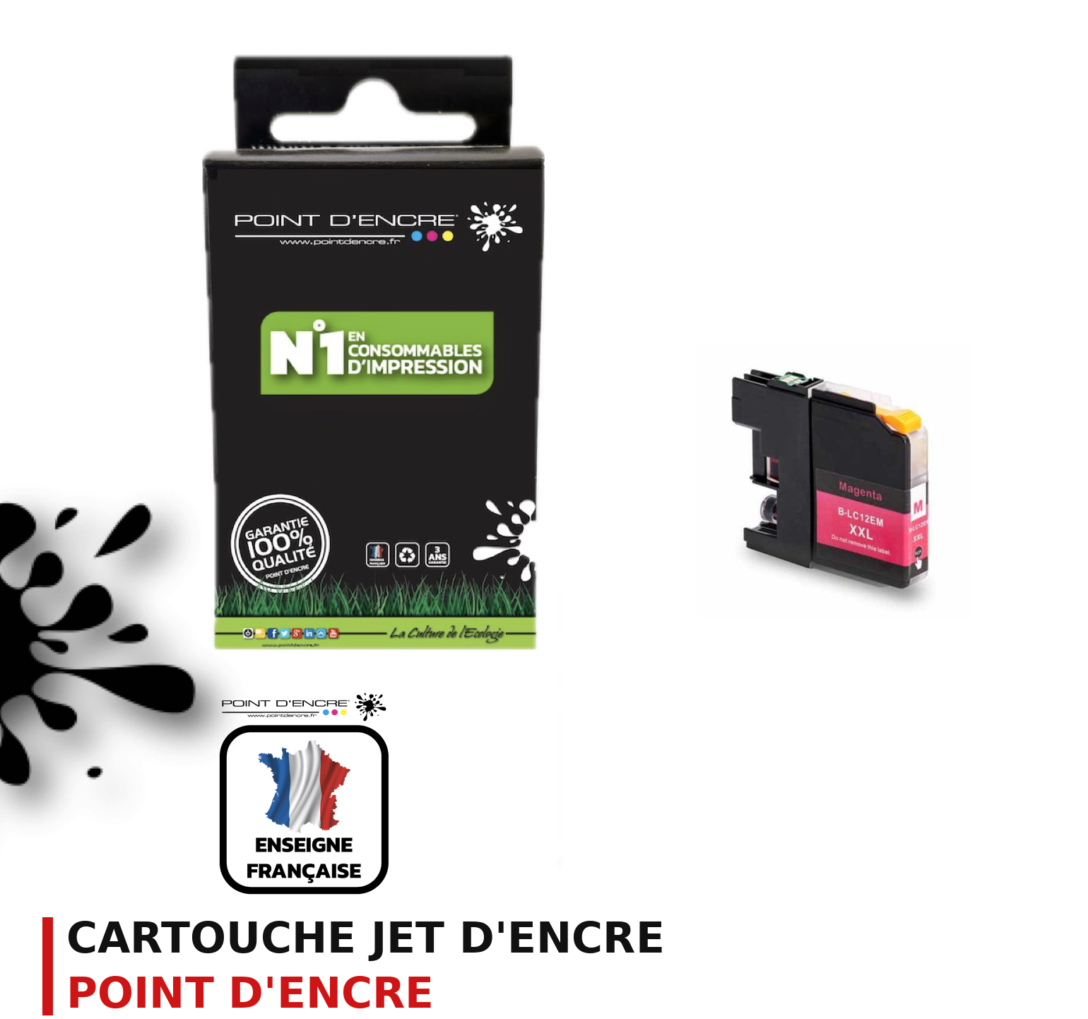 Cartouche d'encre POINT D'ENCRE Brother LC12E — MAGENTA