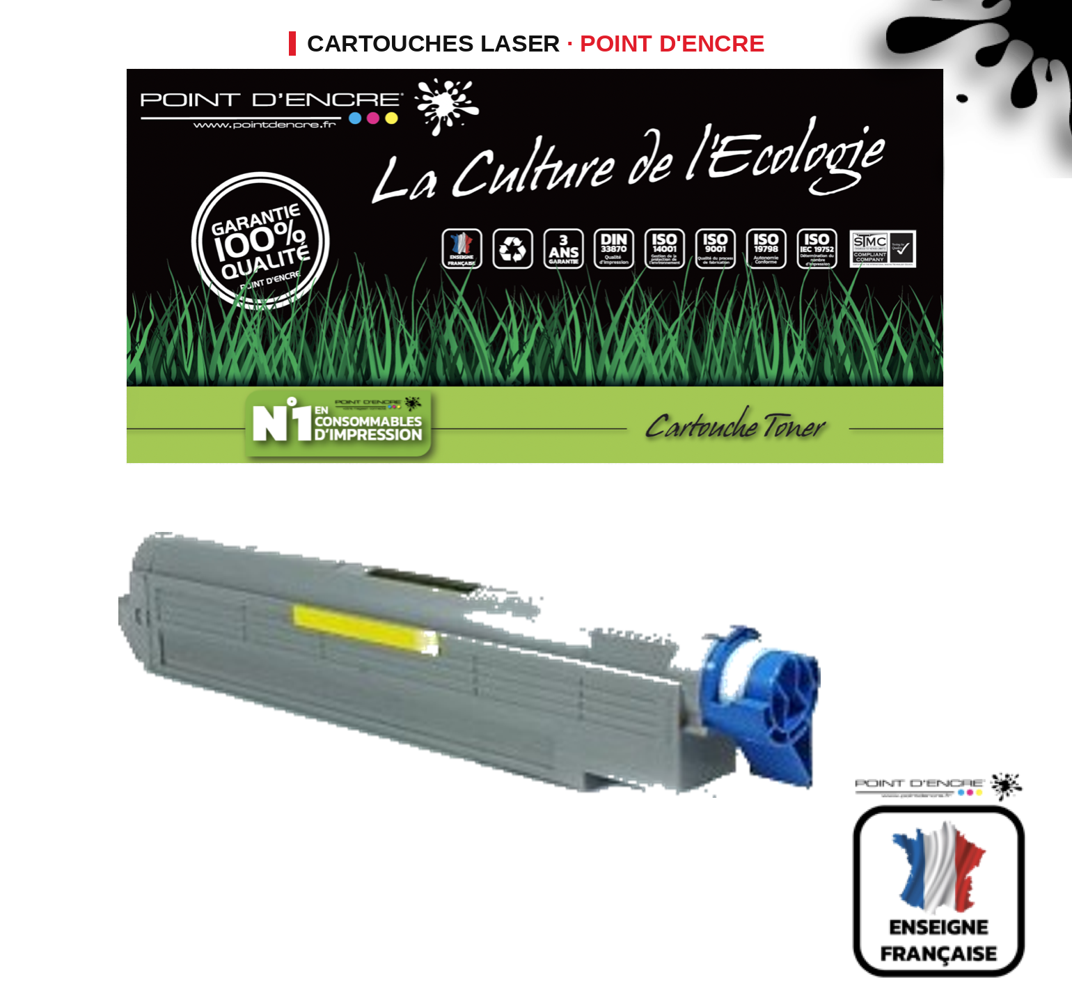 Cartouche laser POINT D'ENCRE Oki C9600 — JAUNE