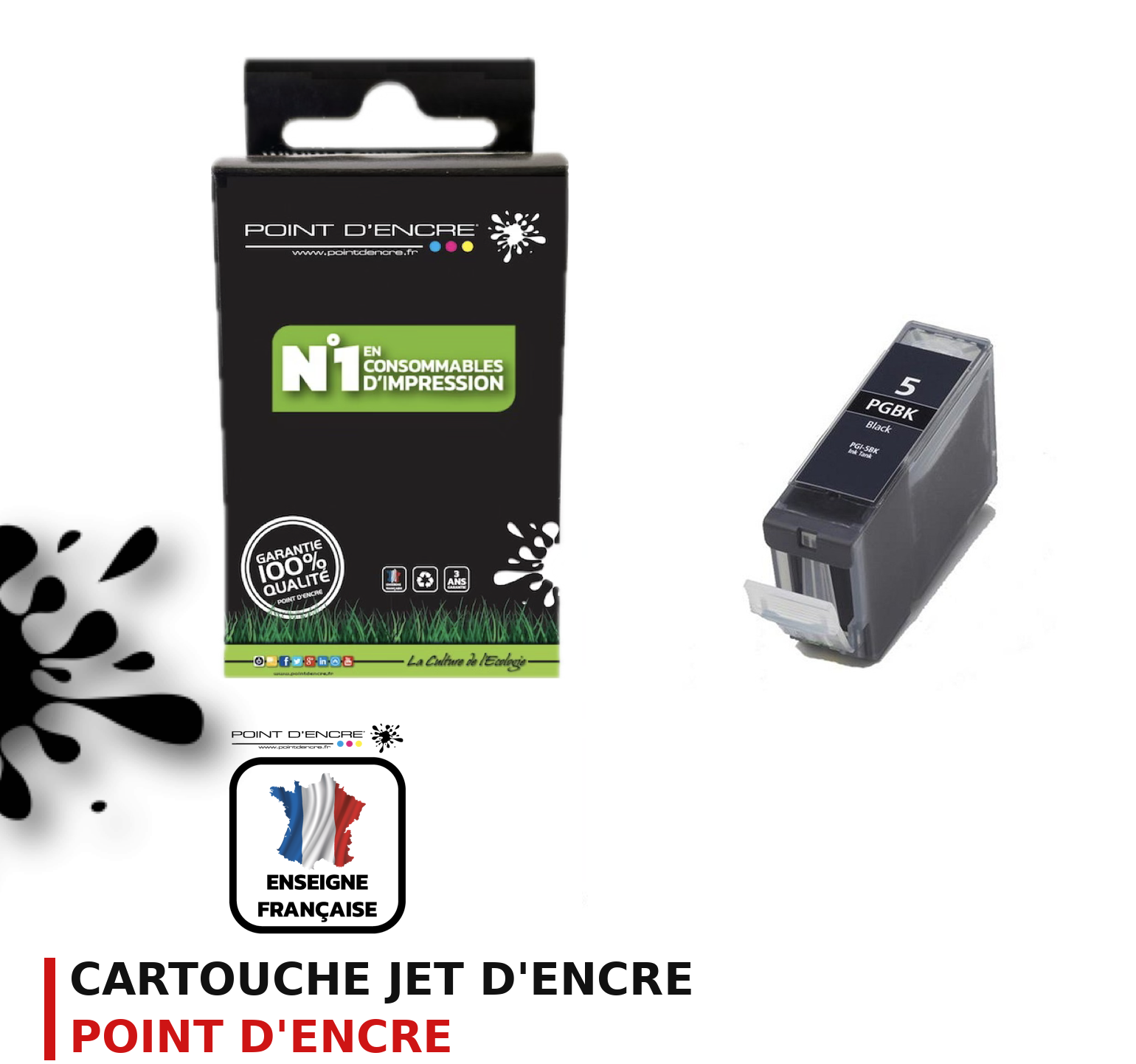 Cartouche d'encre POINT D'ENCRE Canon PGI5 — NOIR