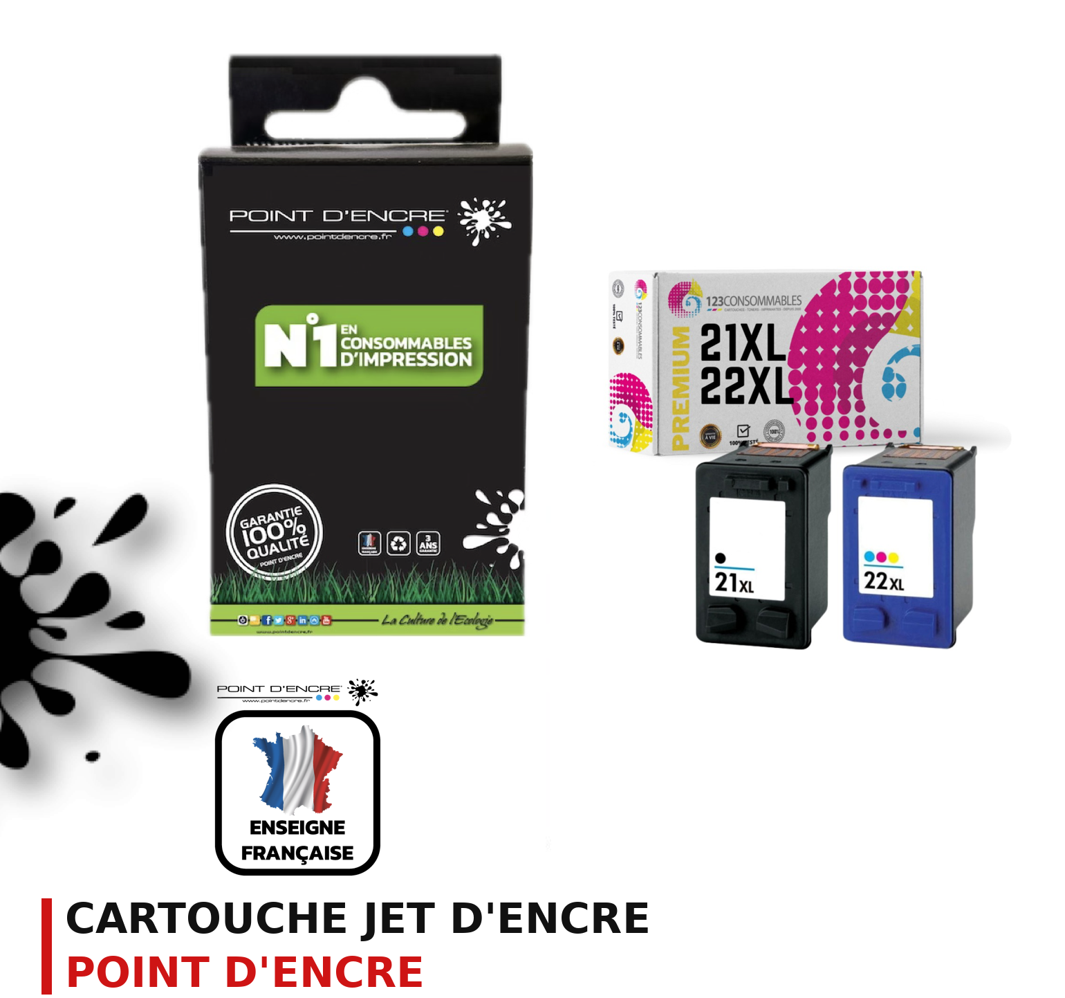 Cartouche d'encre POINT D'ENCRE Hp 21XL — PACK