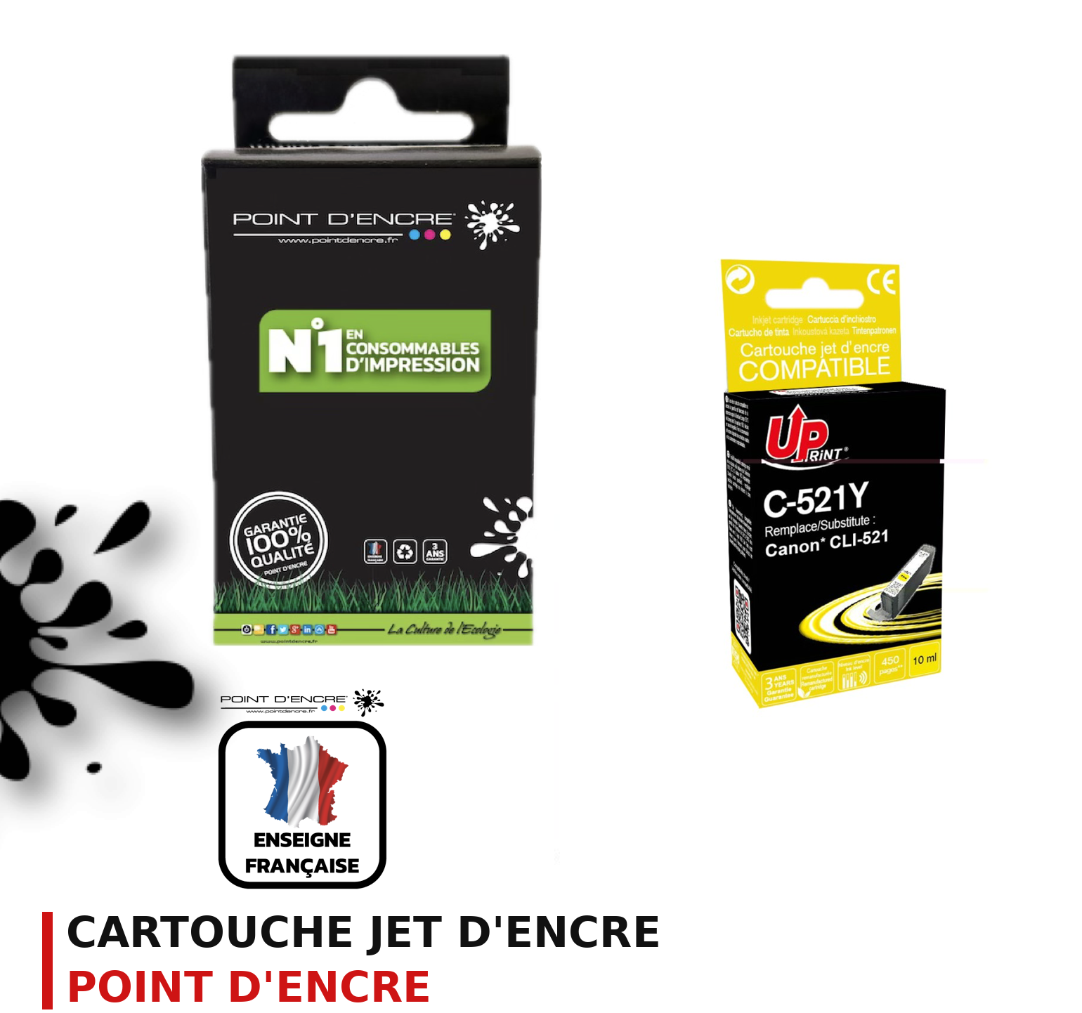 Cartouche d'encre POINT D'ENCRE Canon 521Y — JAUNE
