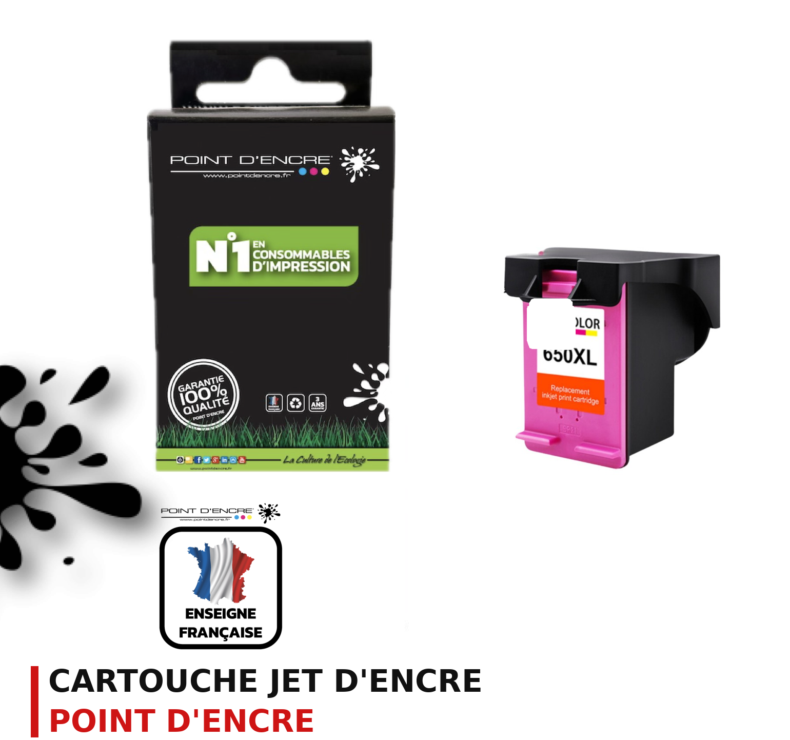 Cartouche d'encre POINT D'ENCRE Hp 650XL — COULEUR