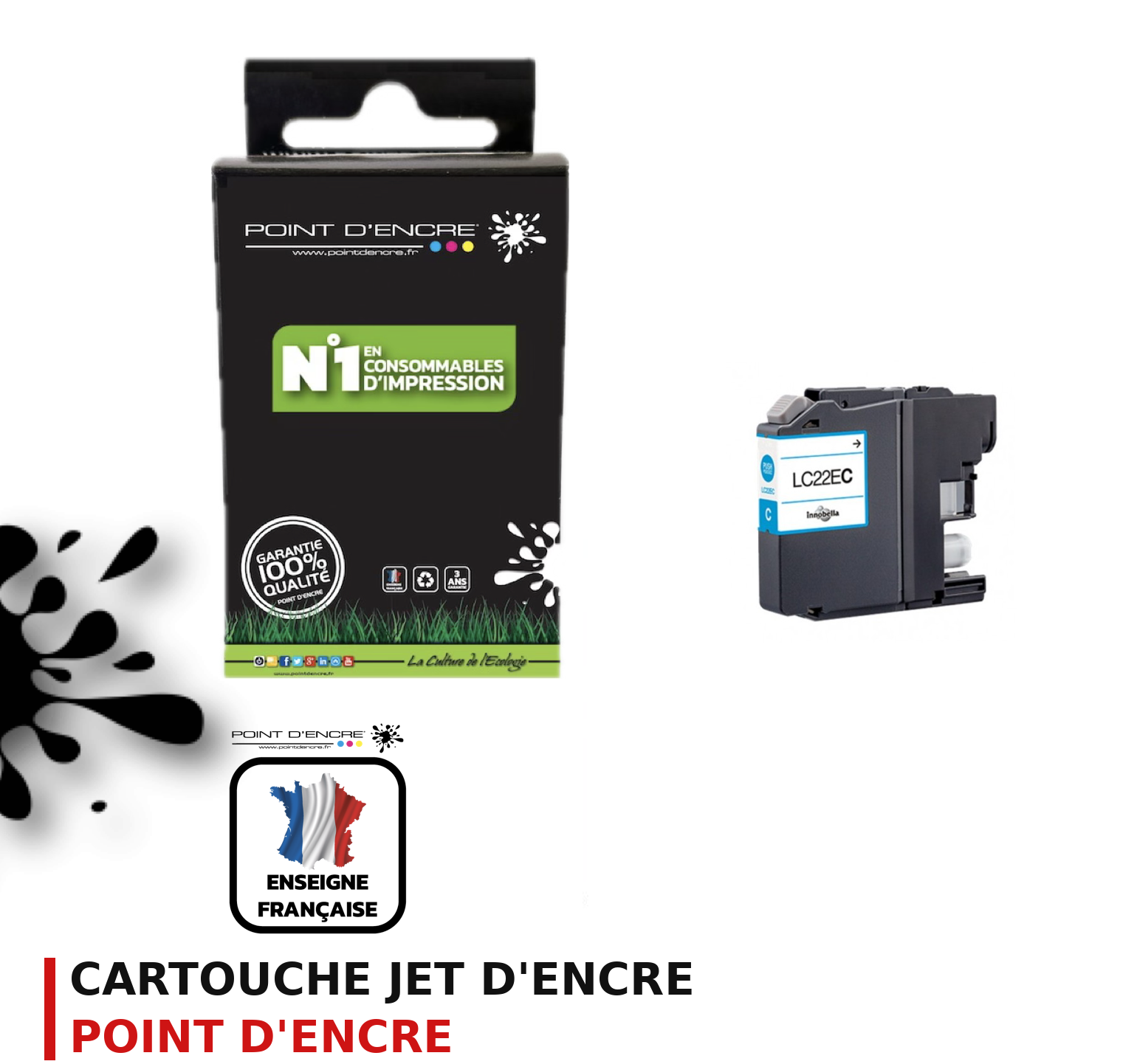 Cartouche d'encre POINT D'ENCRE Brother LC22E — CYAN