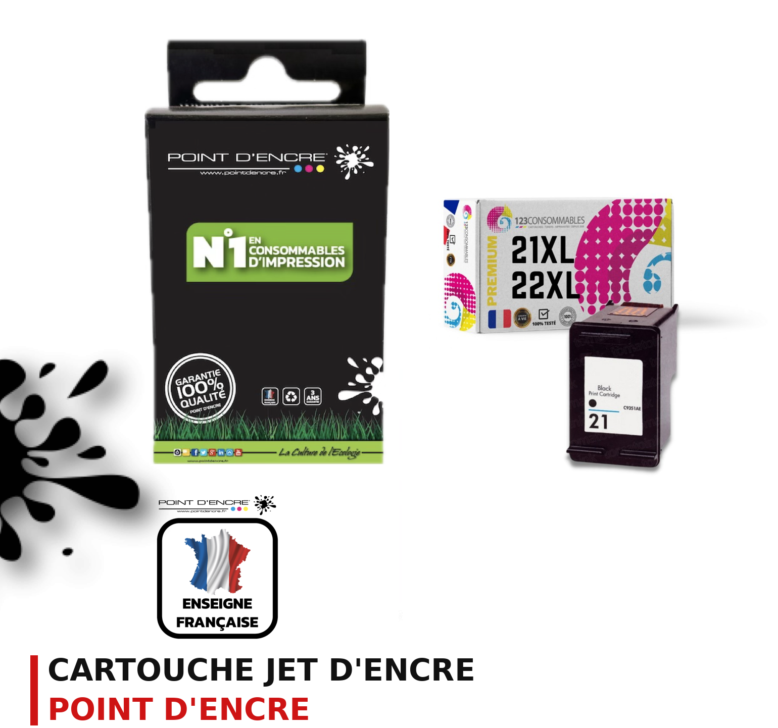 Cartouche d'encre POINT D'ENCRE Hp 21XL — NOIR