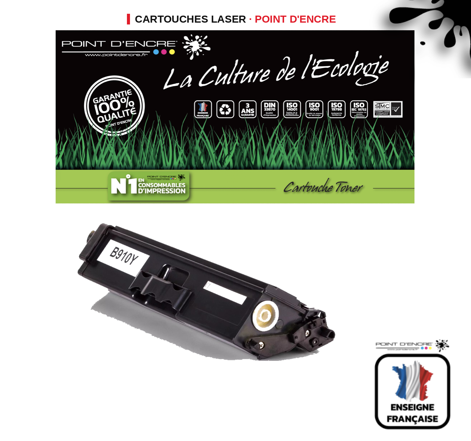 Cartouche laser POINT D'ENCRE Brother 910Y — JAUNE