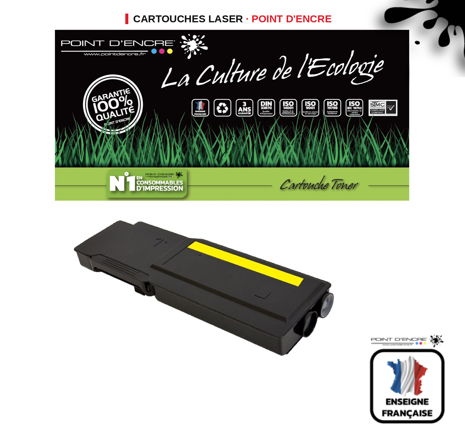Cartouche laser POINT D'ENCRE Dell S3840CDN — JAUNE