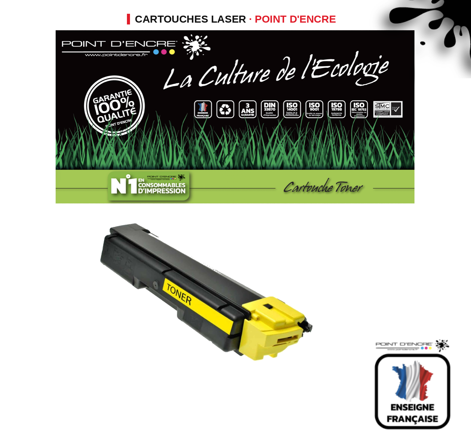 Cartouche laser POINT D'ENCRE Kyocera TK580Y — JAUNE