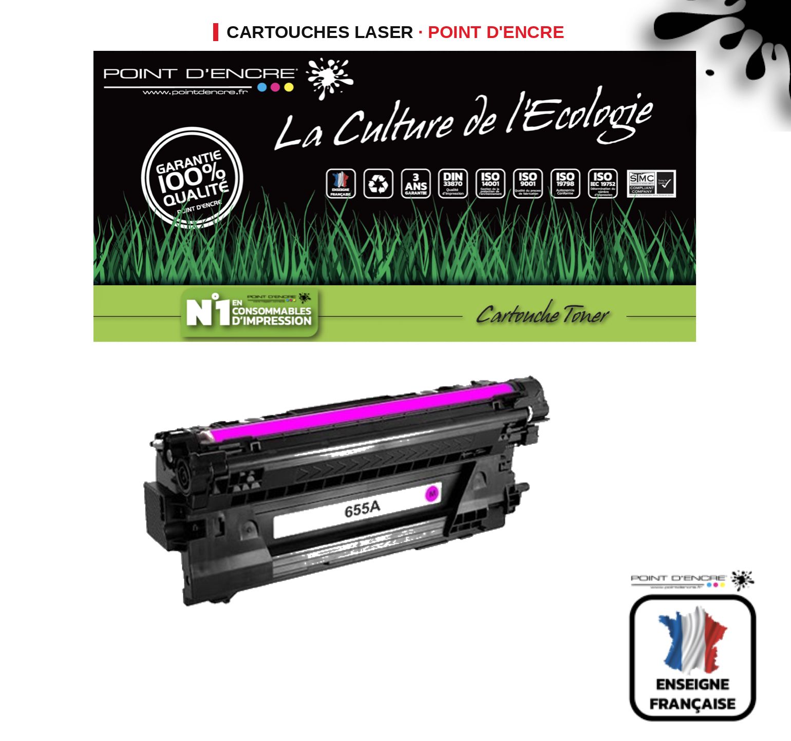Cartouche laser POINT D'ENCRE Hp 655A — MAGENTA