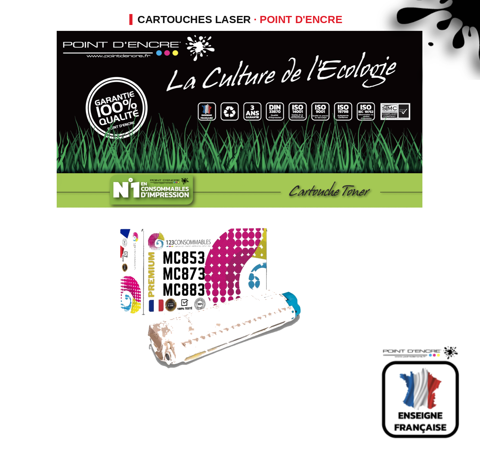 Cartouche laser POINT D'ENCRE Oki MC853 — JAUNE