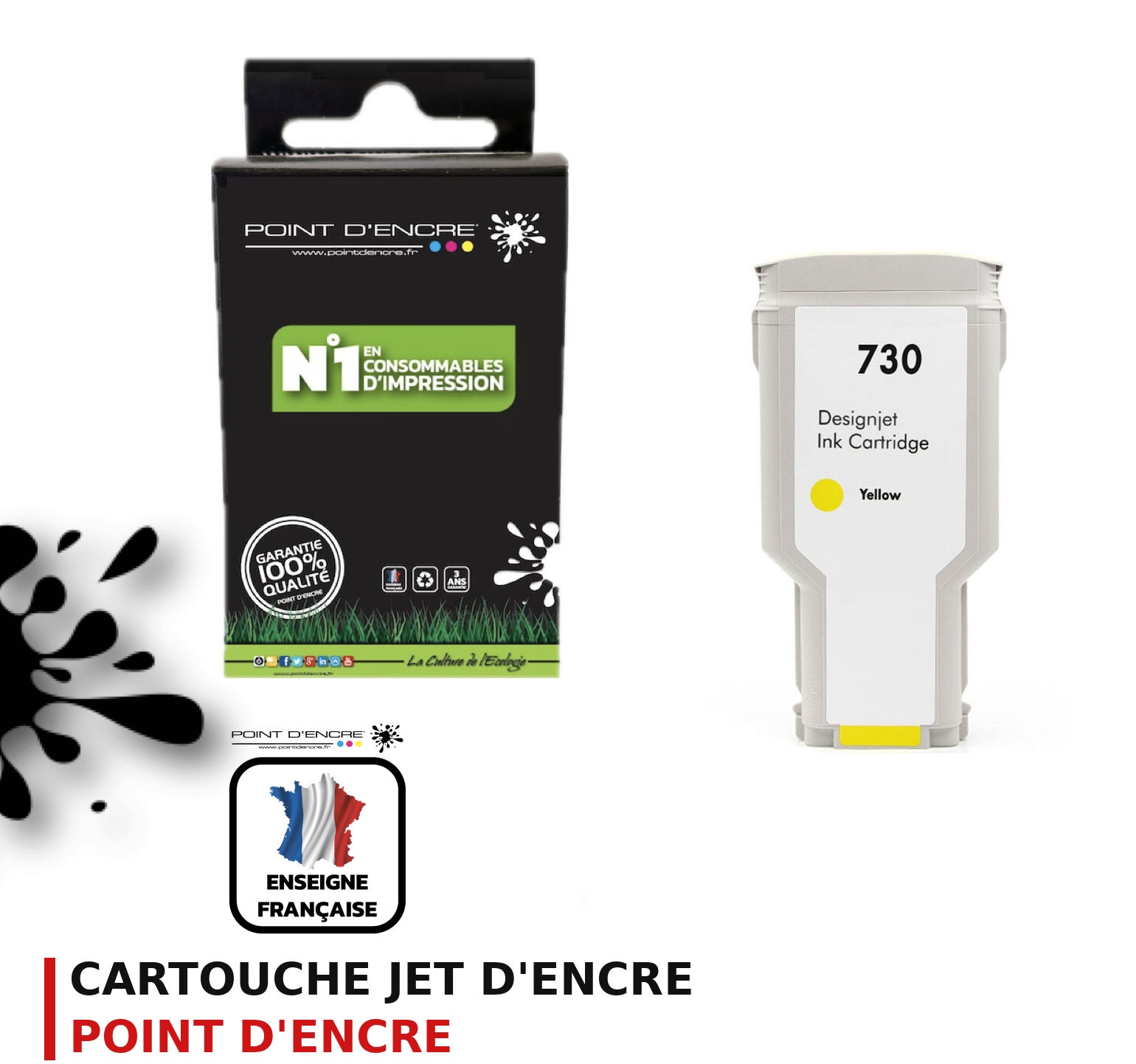 Cartouche d'encre POINT D'ENCRE Hp 730 — JAUNE