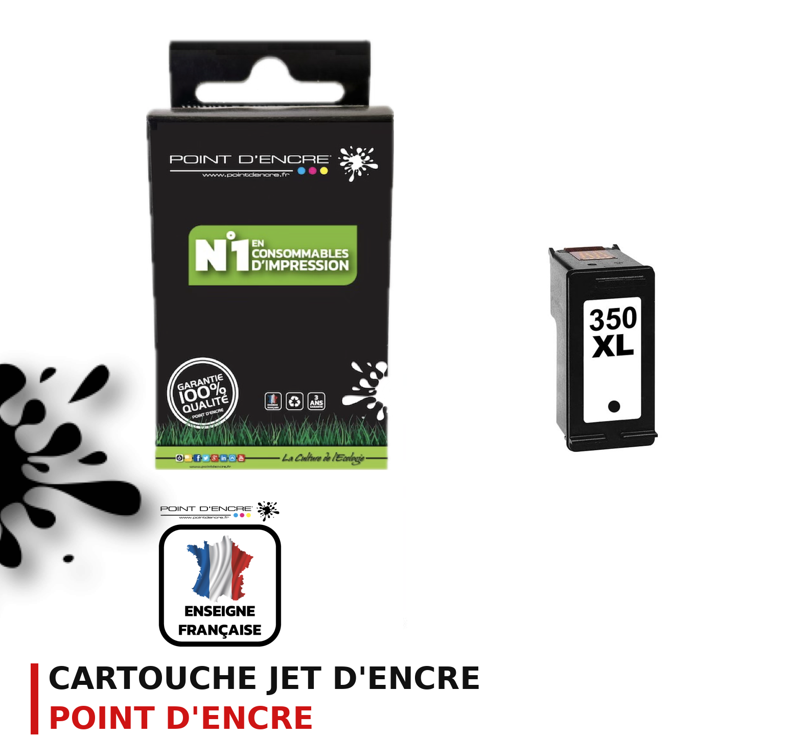 Cartouche d'encre POINT D'ENCRE Hp 350XL — NOIR