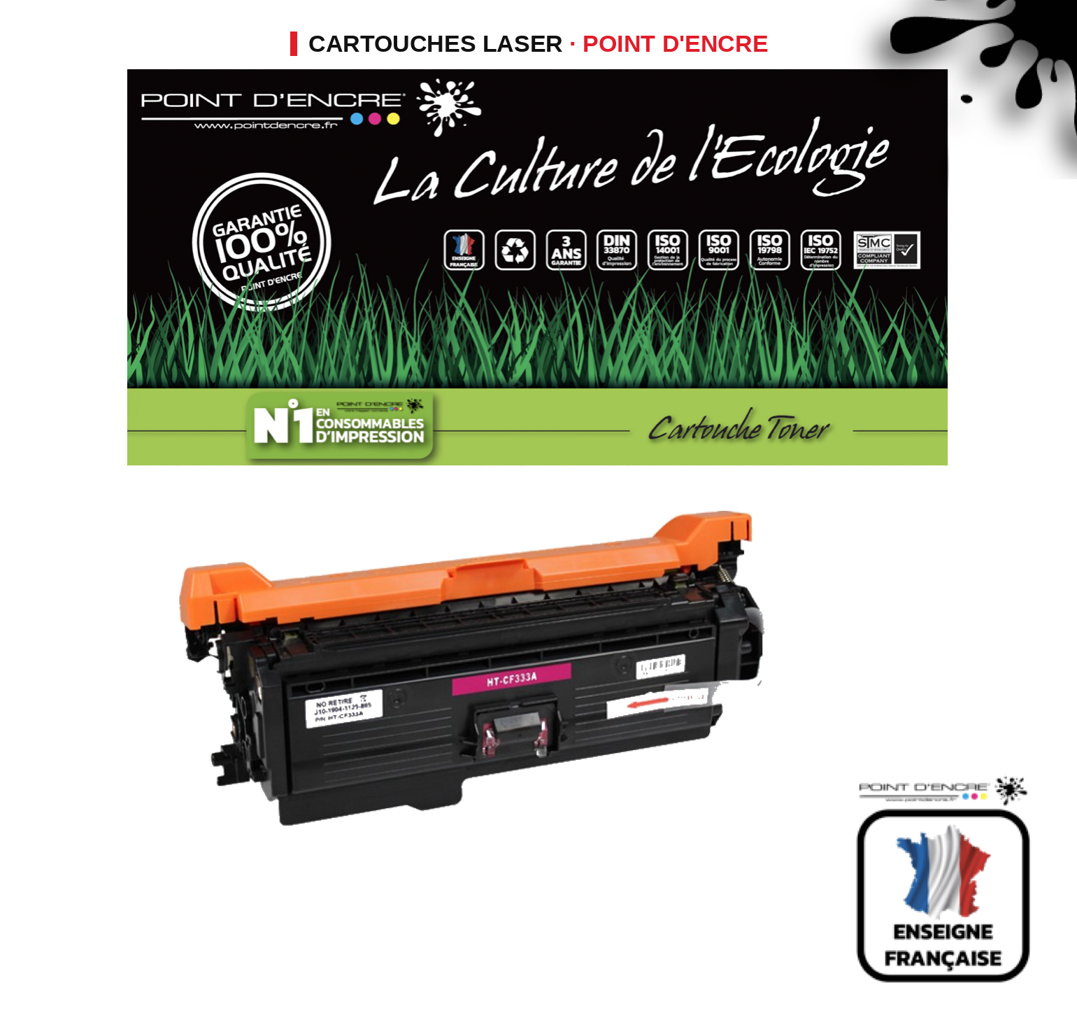 Cartouche laser POINT D'ENCRE Hp 654A — MAGENTA