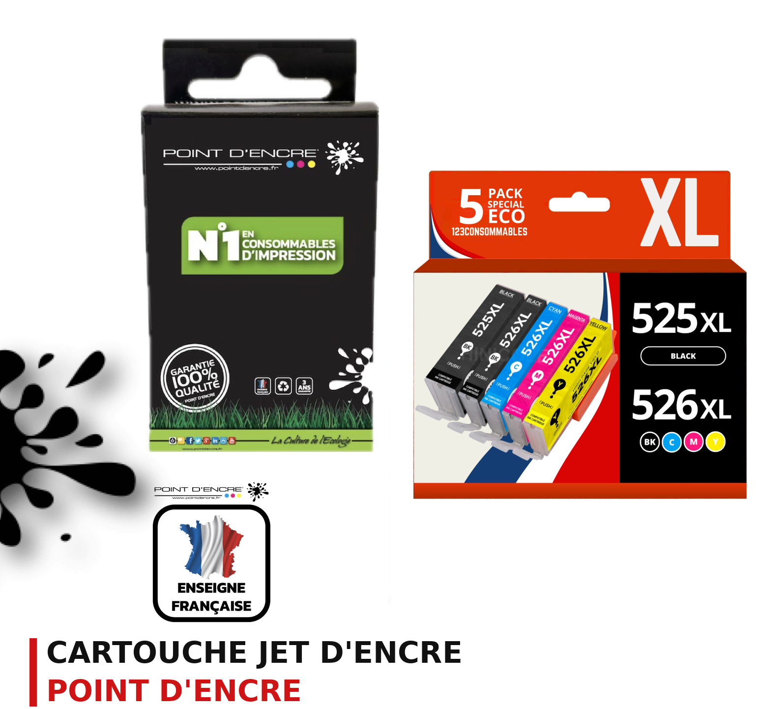 Cartouche d'encre POINT D'ENCRE Canon 525 — PACK