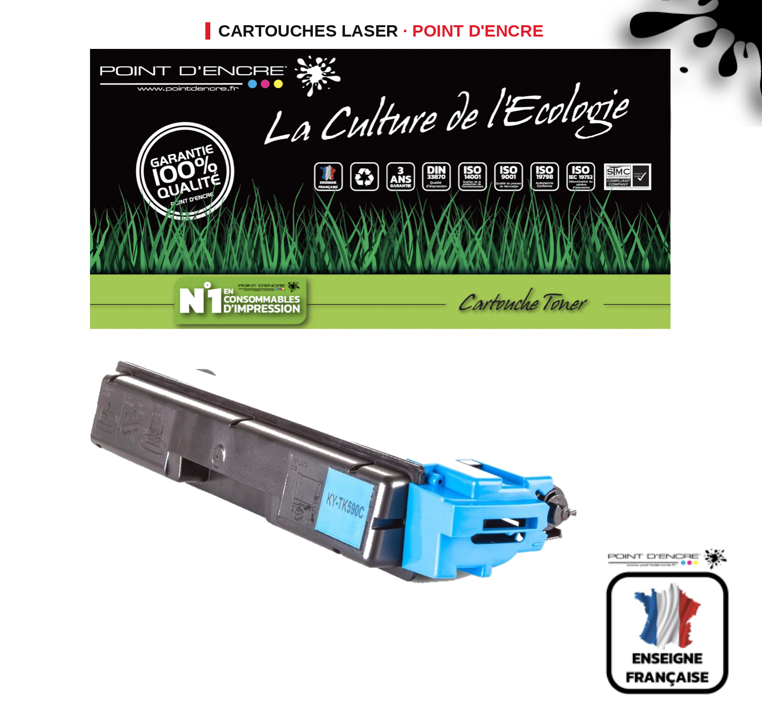 Cartouche laser POINT D'ENCRE Kyocera TK590C — CYAN