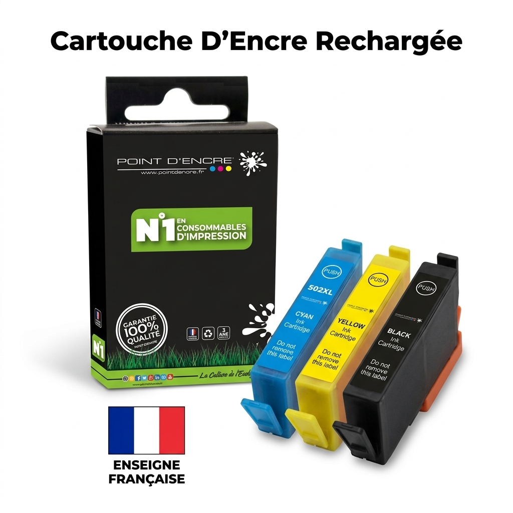 502XL - Jumelles - CYAN - Grande capacité de Marque Française POINT D'ENCRE Pour imprimante compatible EPSON (cee)