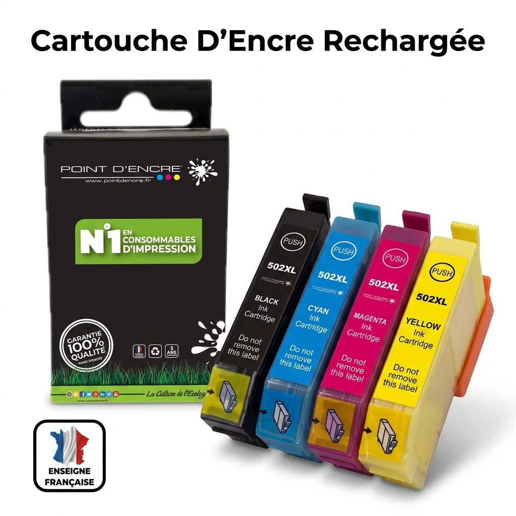 502XL - Jumelles - Noir / Cyan / Magenta / Jaune - Grande capacité de Marque Française POINT D'ENCRE Pour imprimante compatible EPSON (cee)