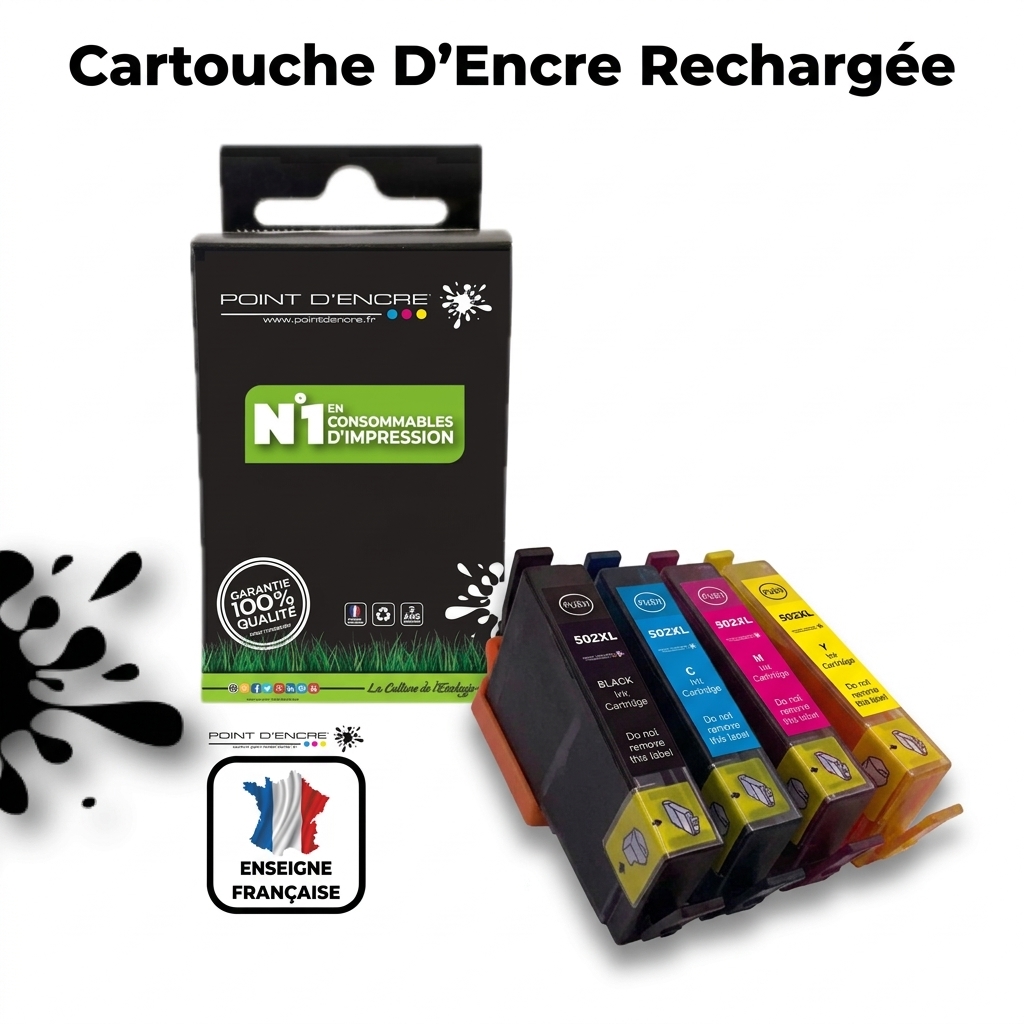 502XL - Jumelles - NOIR - Grande capacité de Marque Française POINT D'ENCRE Pour imprimante compatible EPSON (cee)