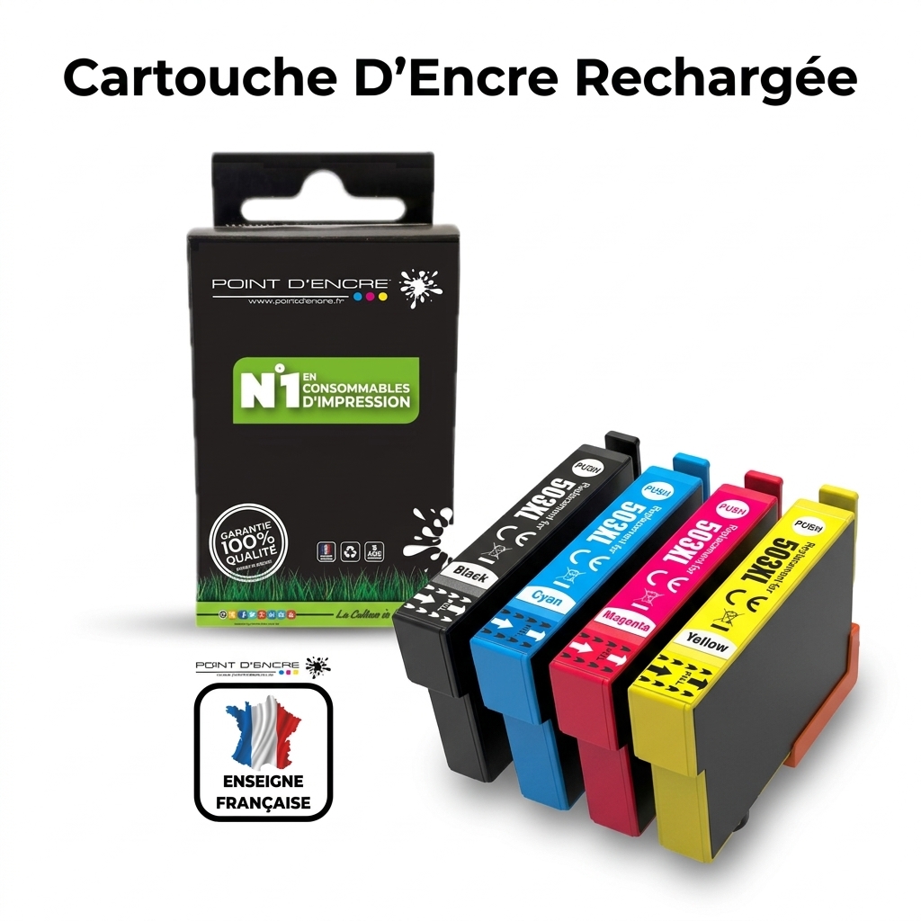 503XL - Piments - Pack de 4 Cartouches D'encre Noir/Cyan/Magenta/ Jaune - Grande capacité de Marque Française POINT D'ENCRE Pour imprimante compatible EPSON (cee)