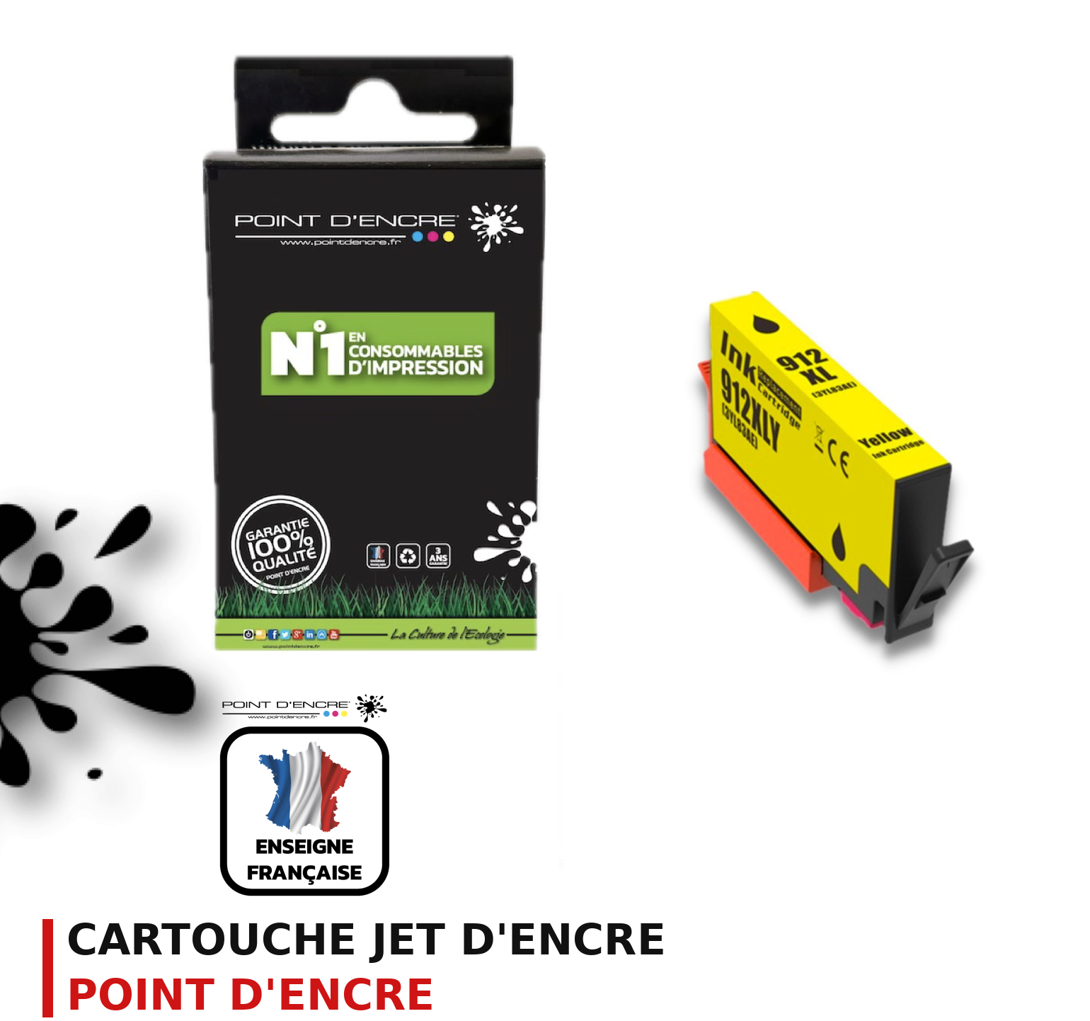 Cartouche d'encre POINT D'ENCRE Hp 912 — JAUNE