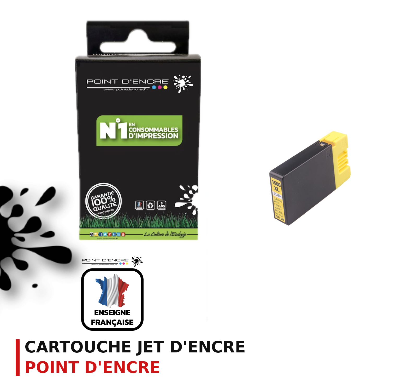Cartouche d'encre POINT D'ENCRE Canon PGI1500 — JAUNE