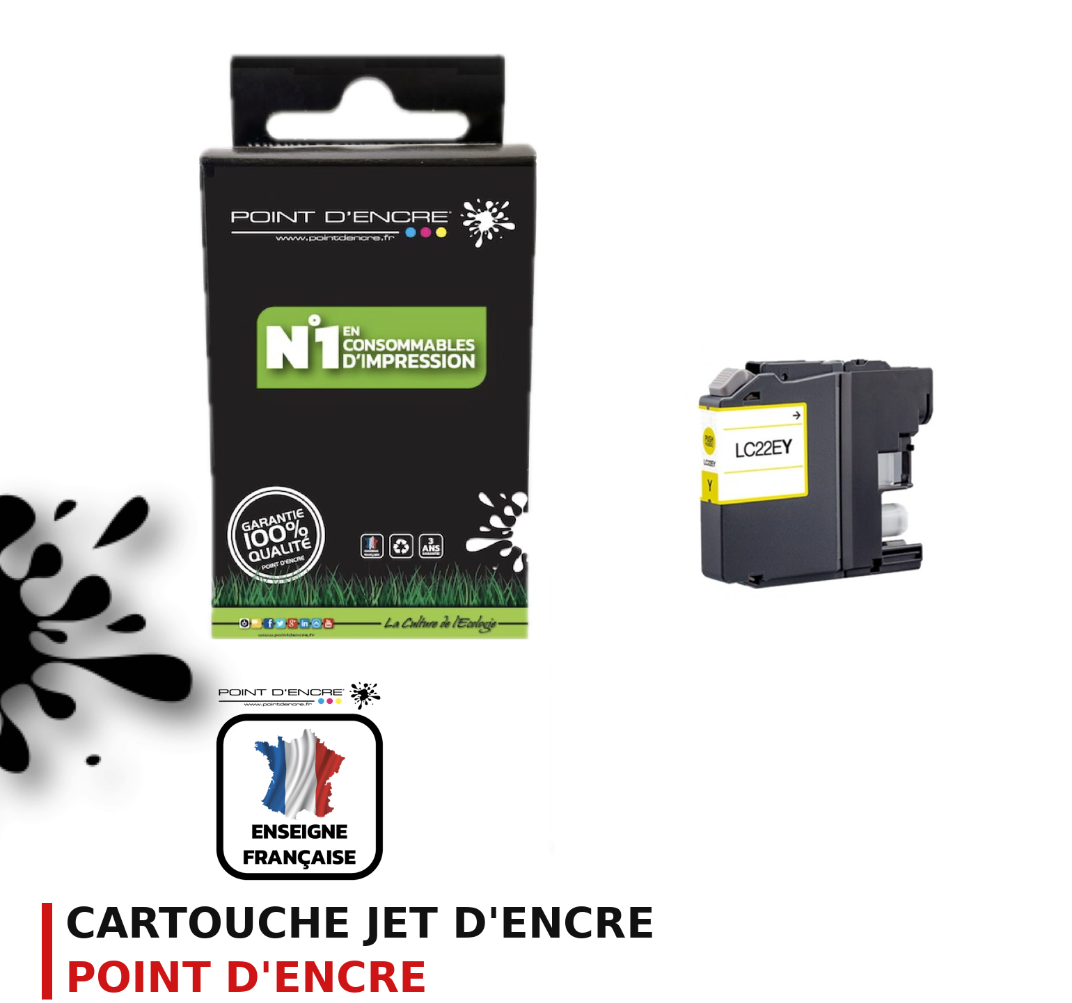 Cartouche d'encre POINT D'ENCRE Brother LC22E — JAUNE