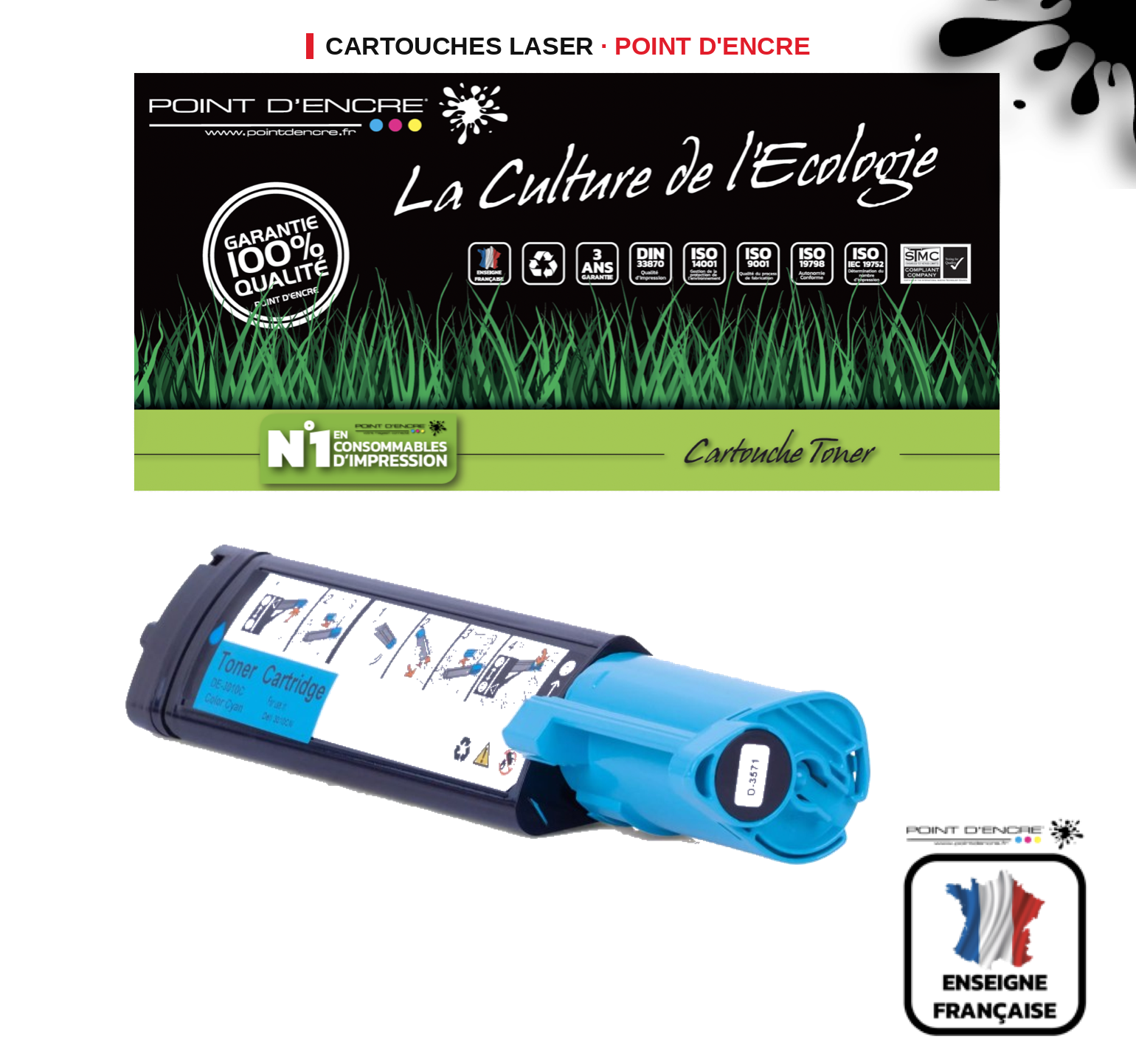 Cartouche laser POINT D'ENCRE Dell 593 — CYAN