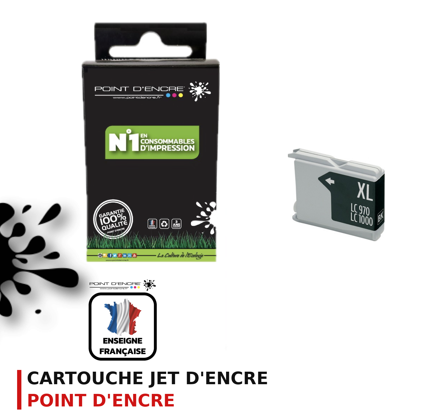 Cartouche d'encre POINT D'ENCRE Brother LC1000 — NOIR
