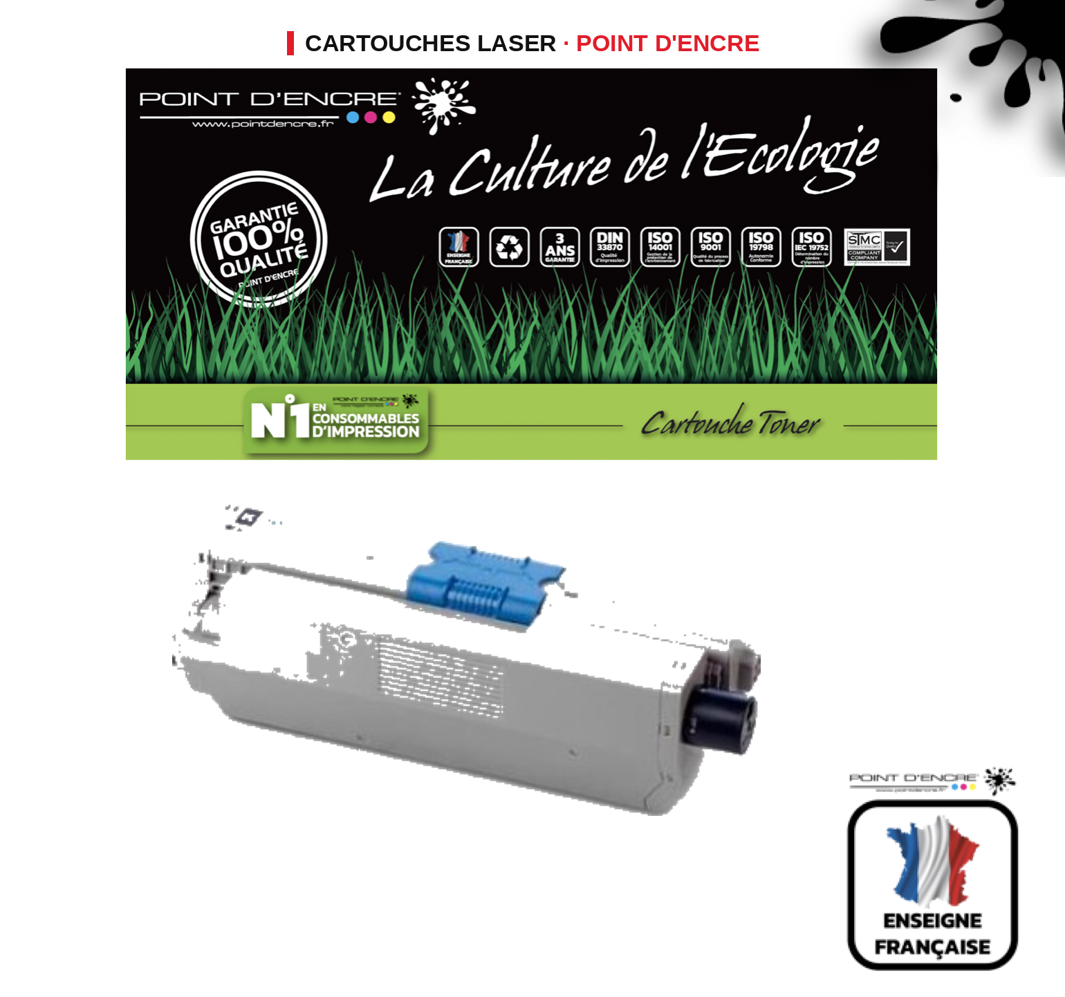 Cartouche laser POINT D'ENCRE Oki C332DN — NOIR