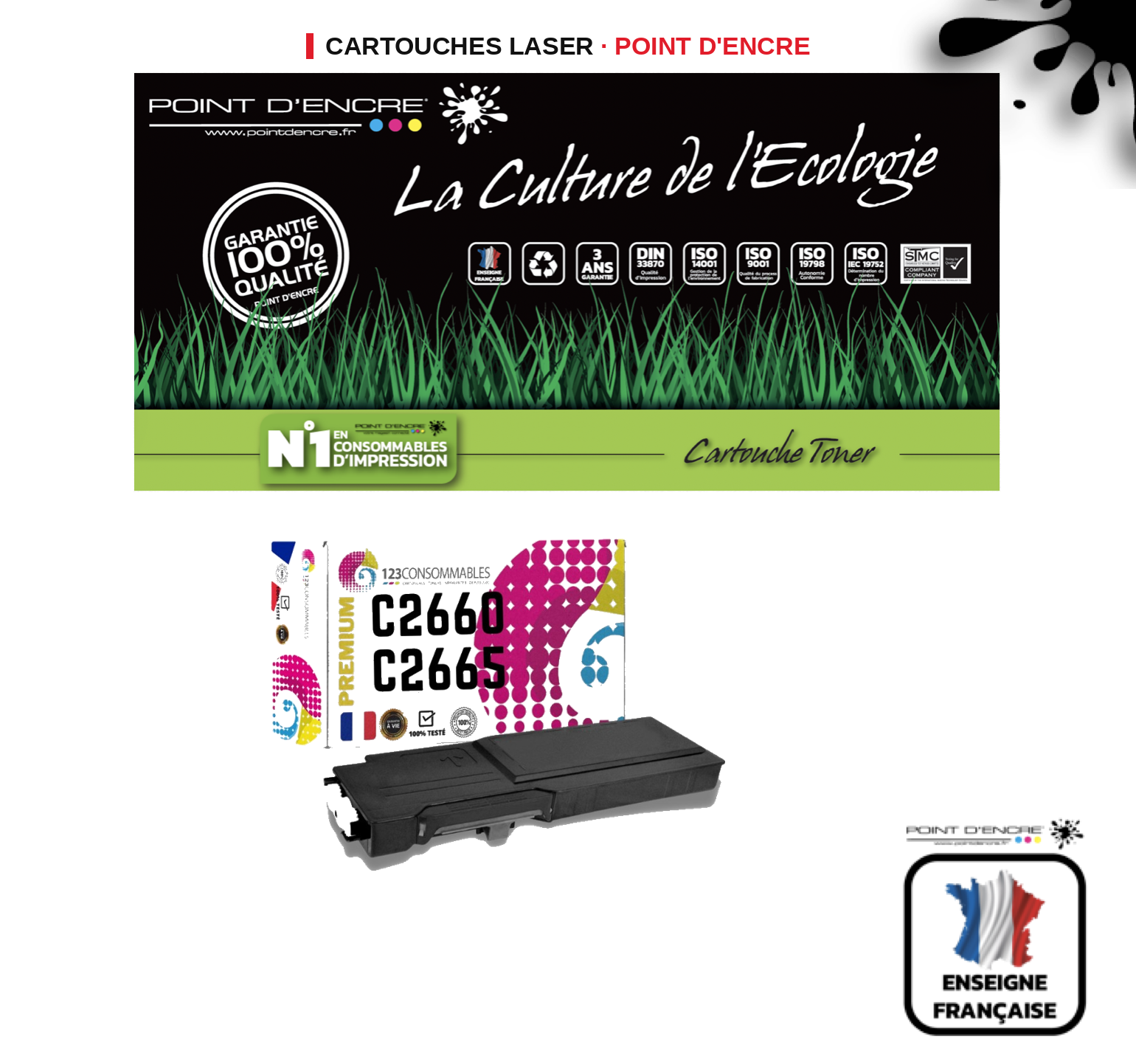 Cartouche laser POINT D'ENCRE Dell C2660DN — NOIR